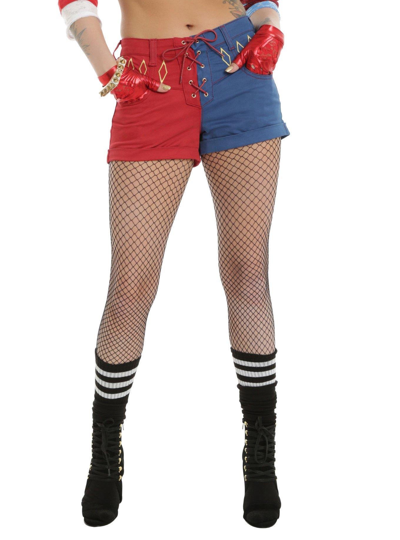 DC Comics Suicide Squad Harley Quinn Lace-Up Split Shorts, RED, hi-res