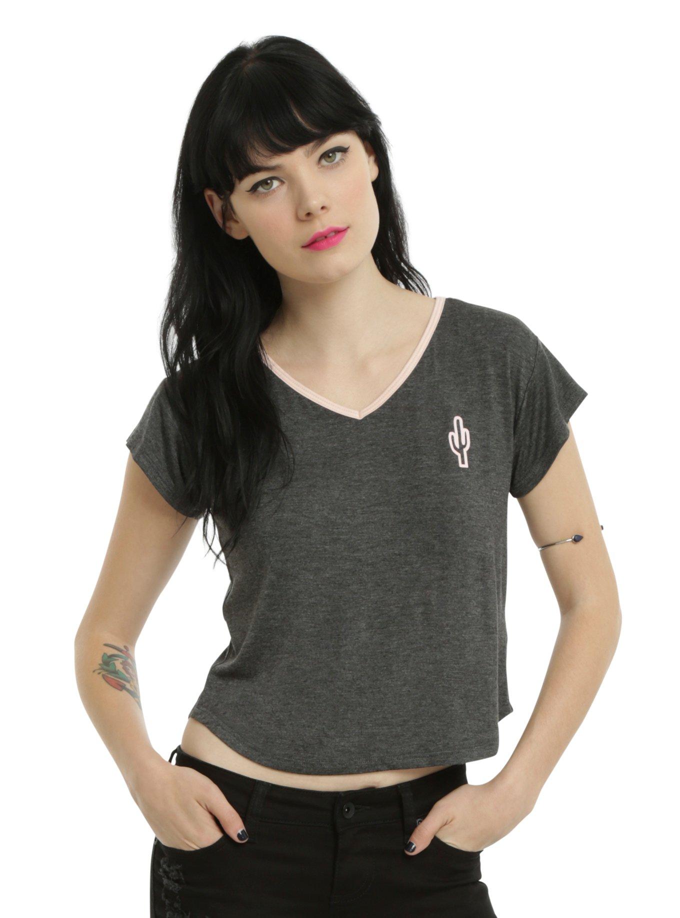 Grey & Pink Cactus Girls T-Shirt, GREY, hi-res