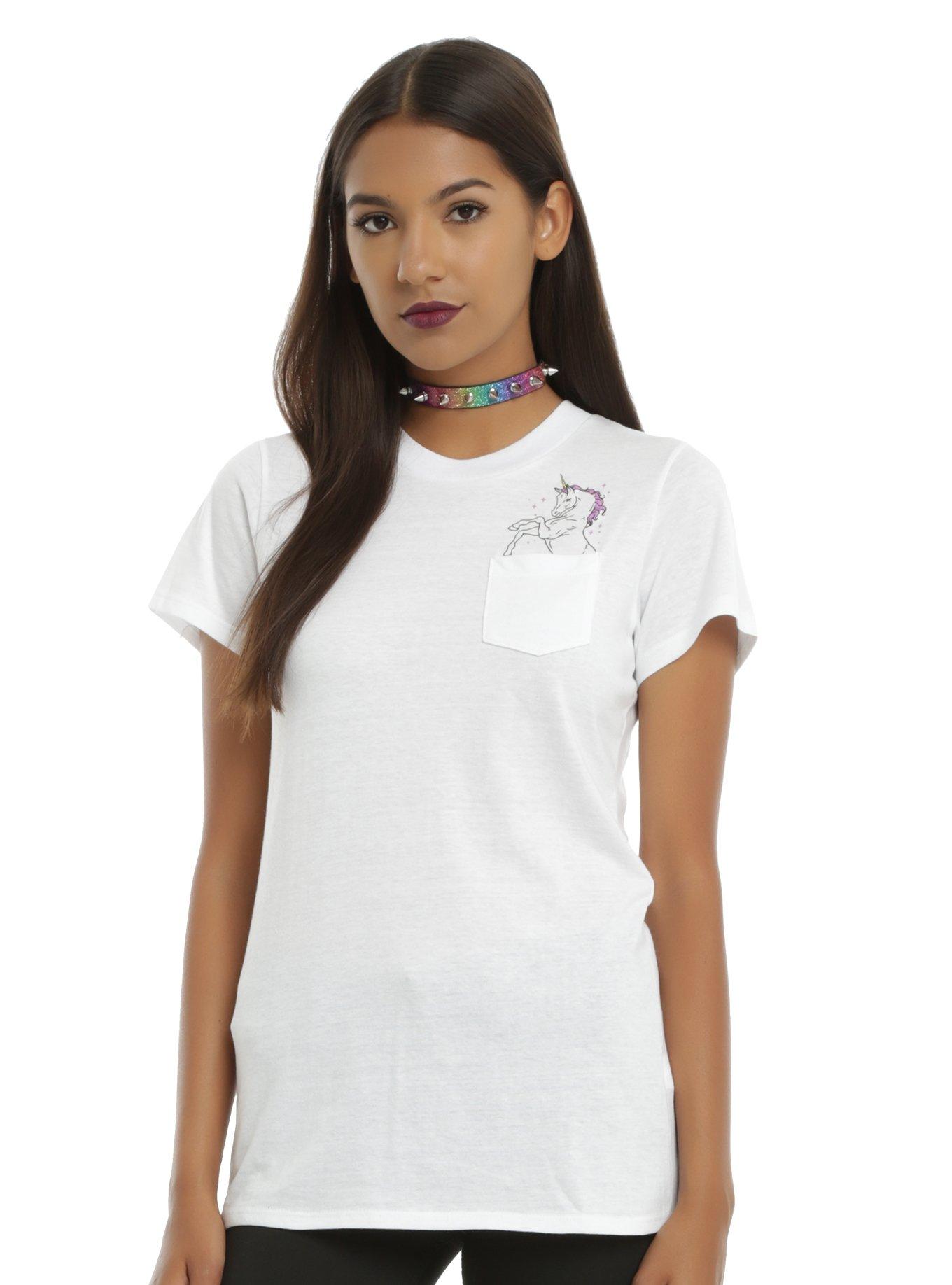 Unicorn Girls Pocket T-Shirt, WHITE, hi-res