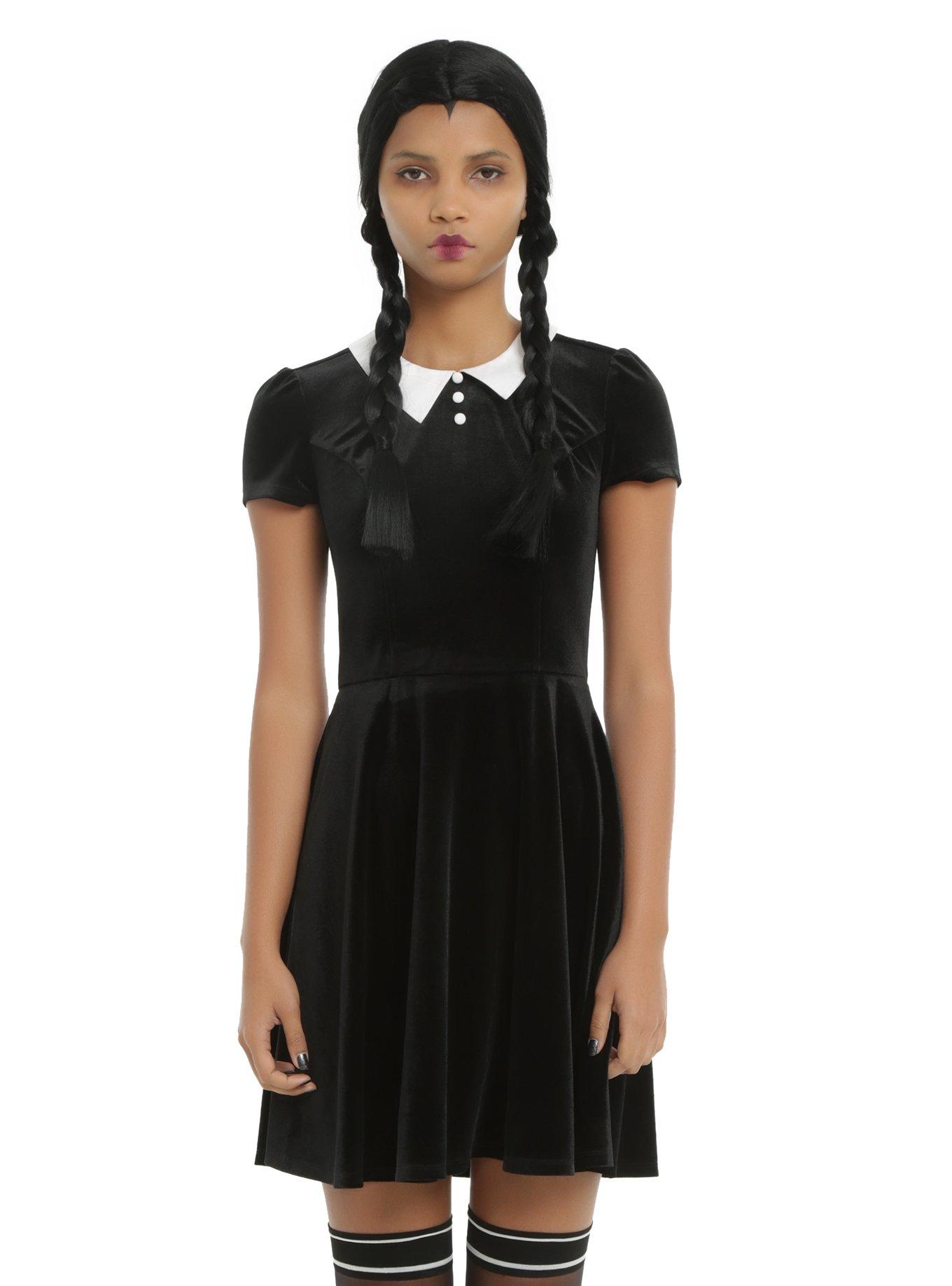 black velvet dress with white collar Hanae Mori 1980s Vintage Black Lace & Velvet Ruffle Collar Dress –  Featherstone Vintage main image 1