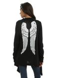 Black & White Angel Wing Girls Flyaway Cardigan, BLACK, hi-res