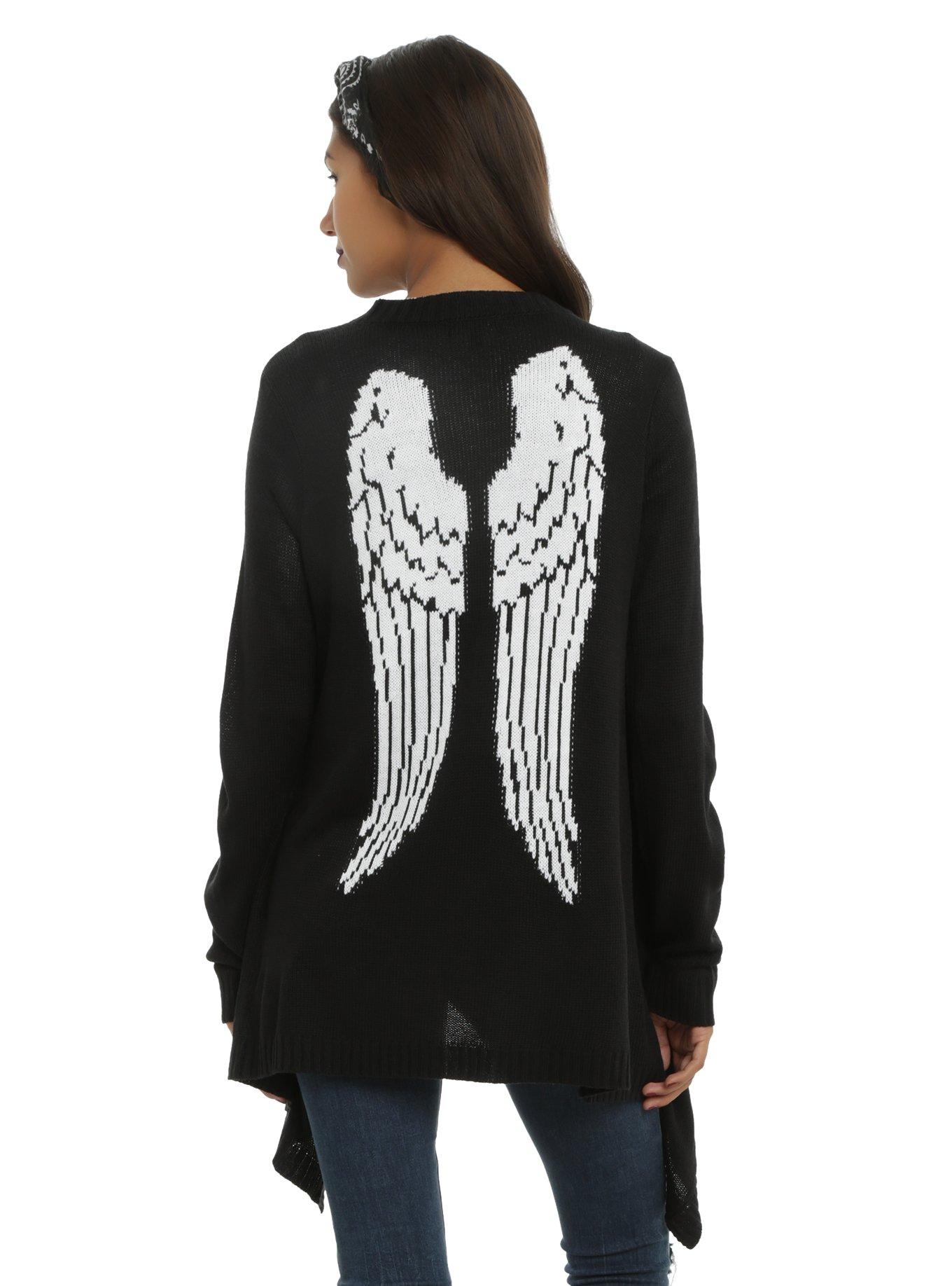 Black & White Angel Wing Girls Flyaway Cardigan, BLACK, hi-res