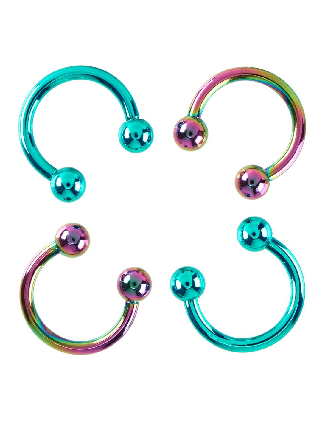 Surgical Steel Teal & Anodized Circular Barbell 4 Pack, , hi-res