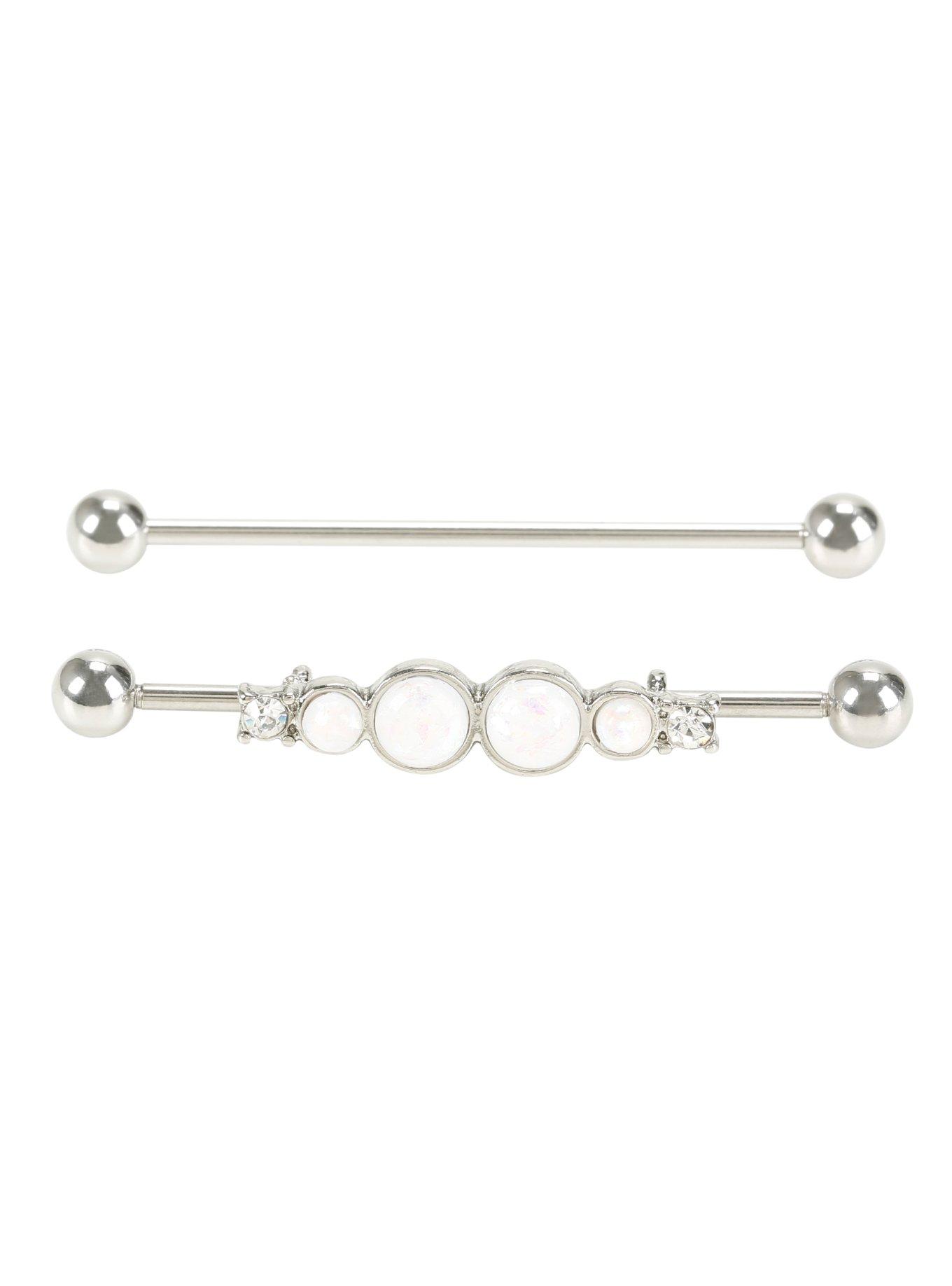 Steel White Opal CZ Industrial Barbell 2 Pack, , hi-res