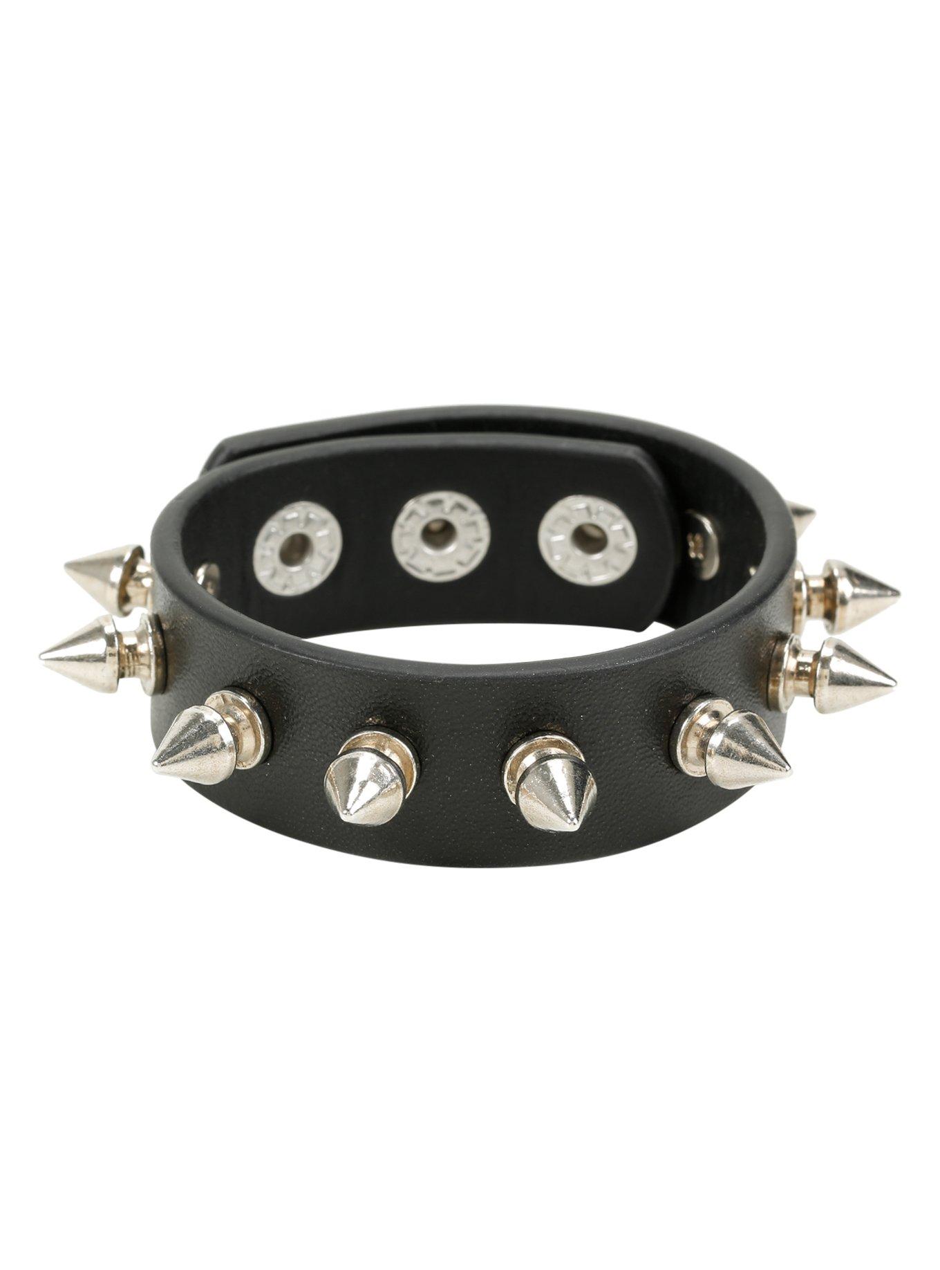 Single Row Black Faux Leather Spike Cuff | Hot Topic