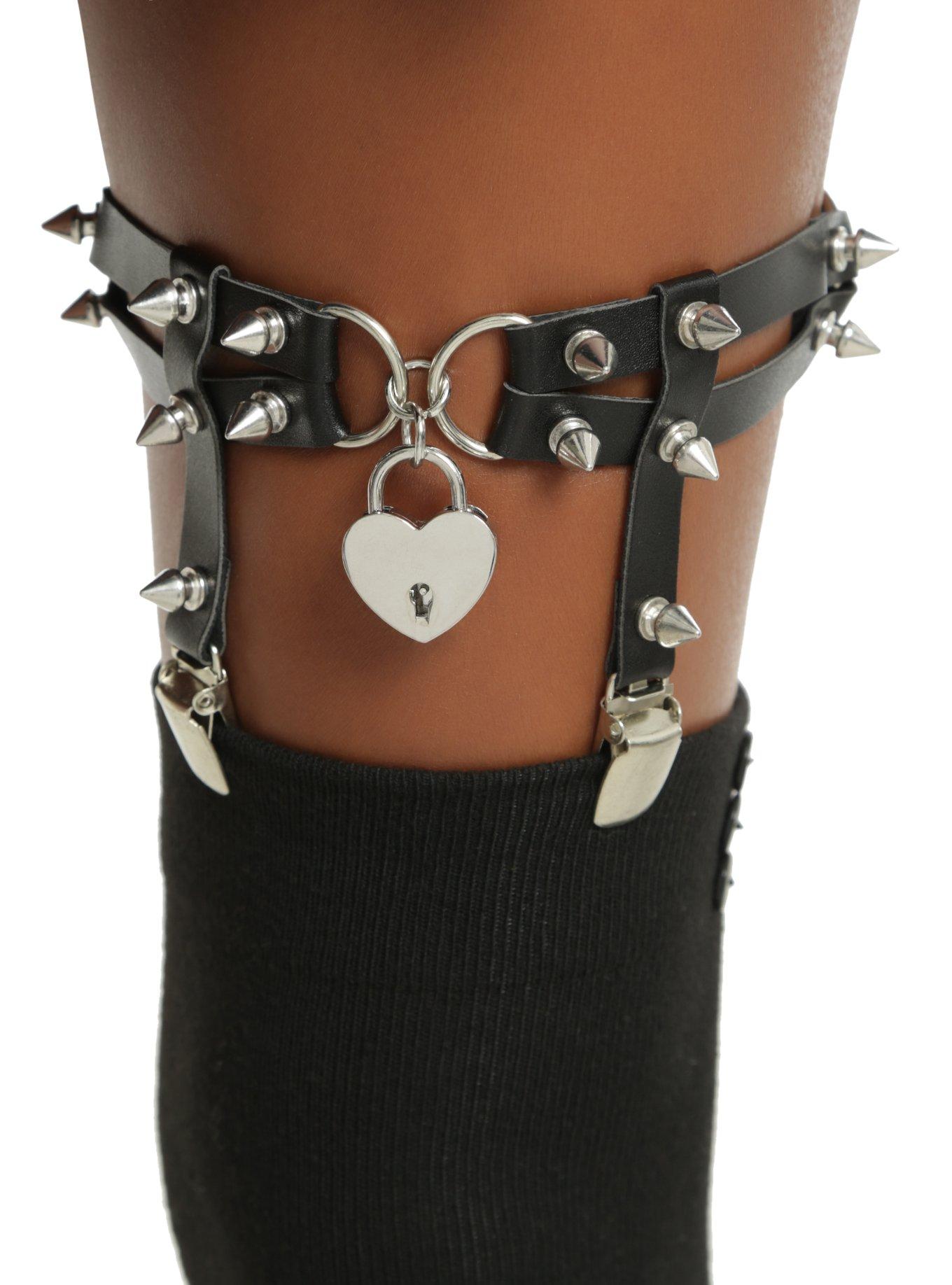 Heart Lock Spike Garter Leg Belt, , hi-res