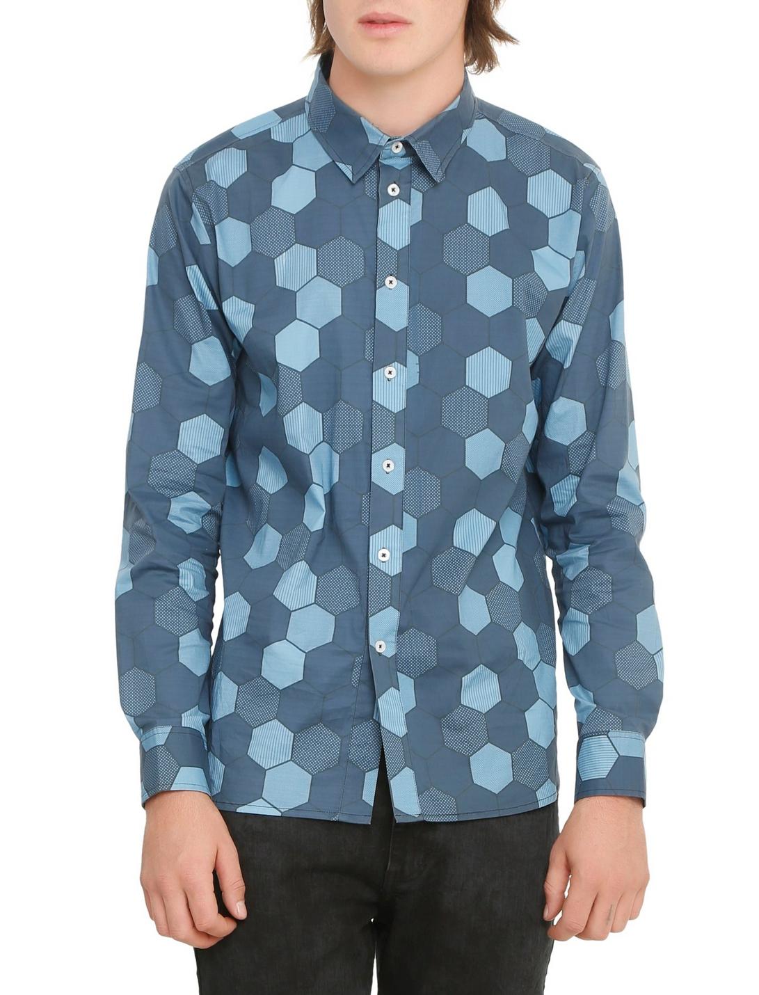 XXX RUDE Printed Woven Button-Up, BLUE, hi-res