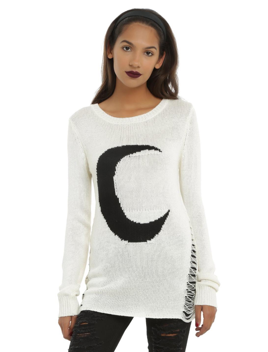 Ivory Crescent Moon Girls Sweater, WHITE, hi-res