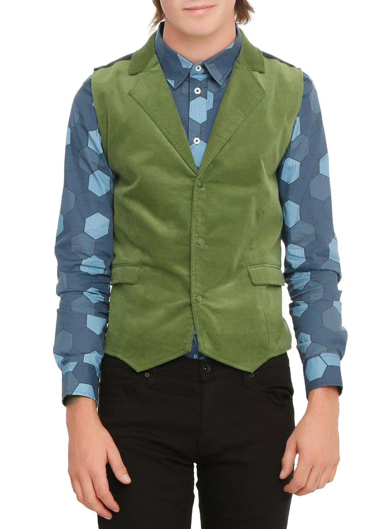 XXX RUDE Green Velveteen Vest, GREEN, hi-res