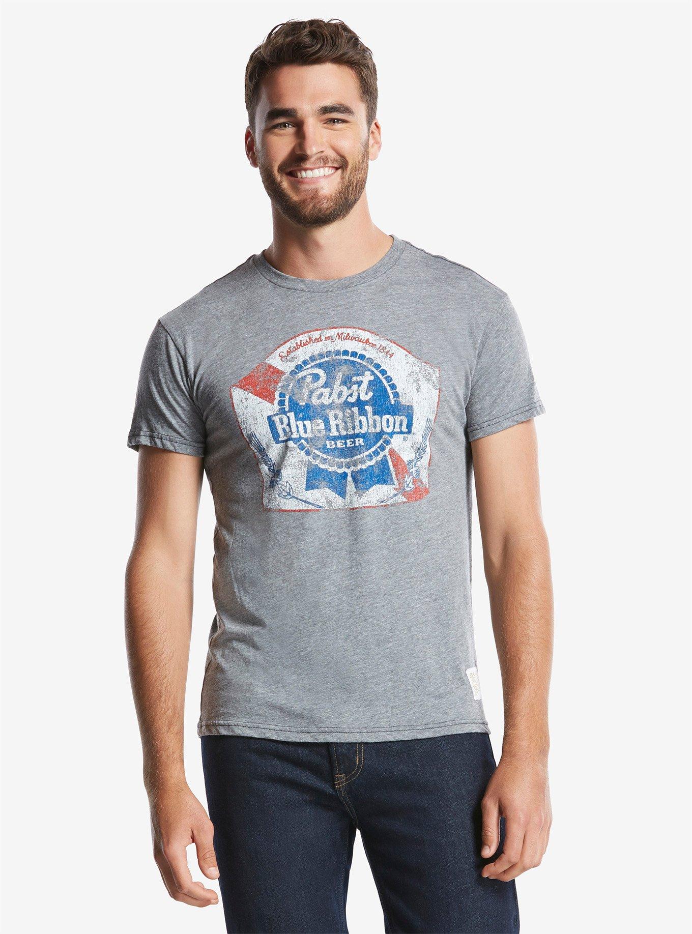 Retro Brand Pabst Blue Ribbon Distressed Logo T-Shirt, GREY, hi-res