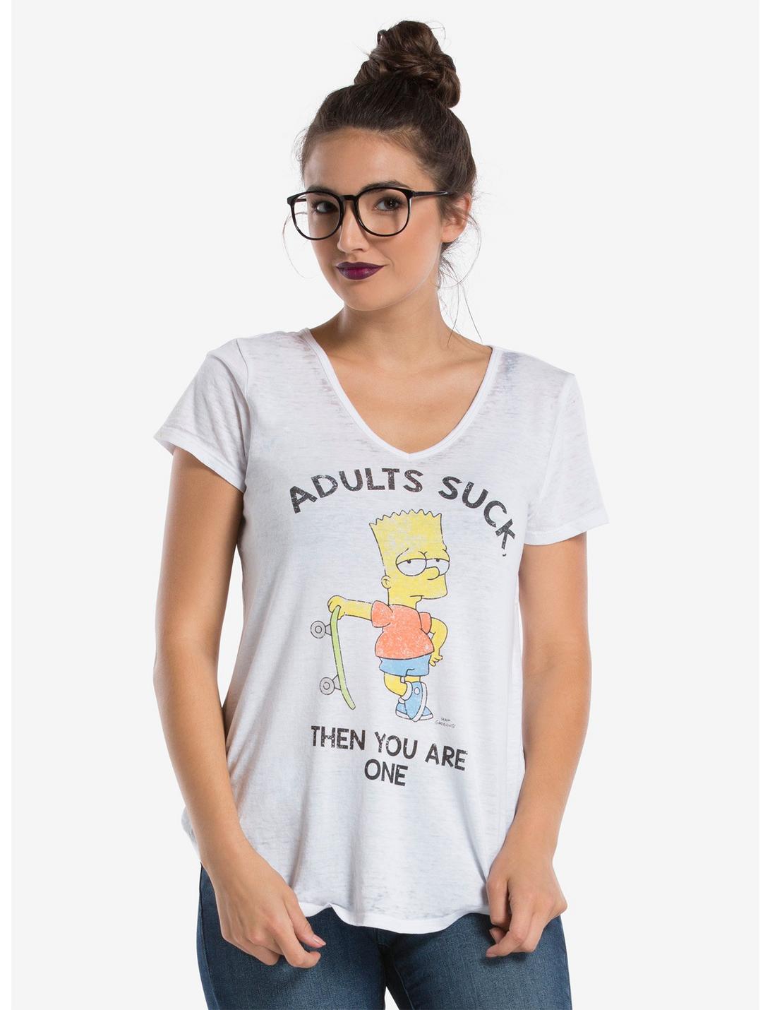 Recycled Karma The Simpsons Adults Suck Womens Tee, WHITE, hi-res