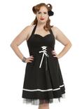 Black & White Lace-Up Halter Dress Plus Size, BLACK, hi-res