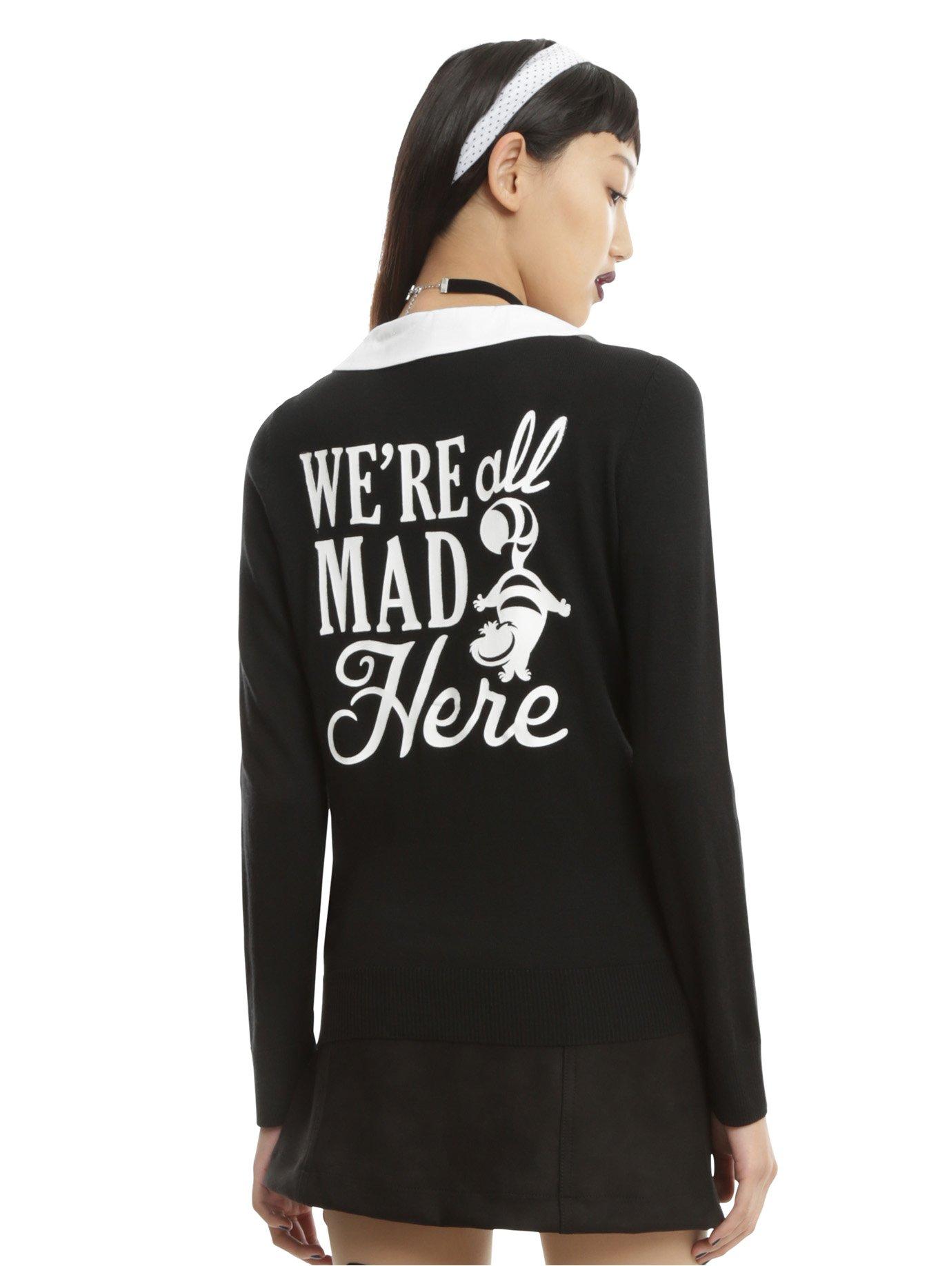 Disney Alice In Wonderland We're All Mad Here Girls Cardigan, BLACK, hi-res