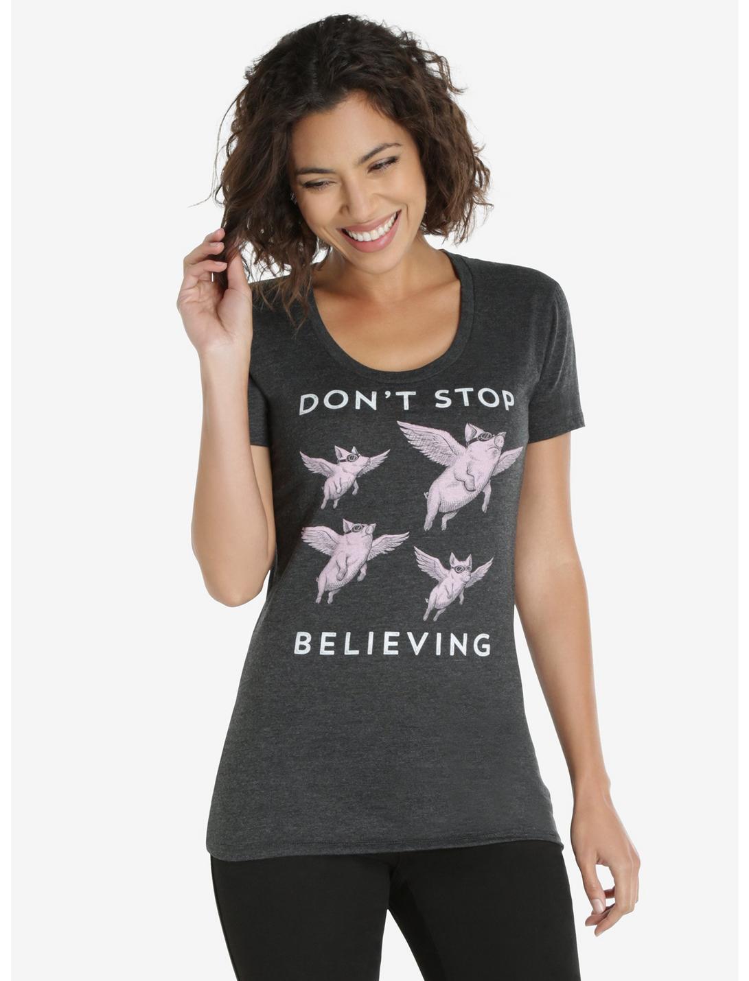 Don't Stop Believing Pig Tee, GREY, hi-res