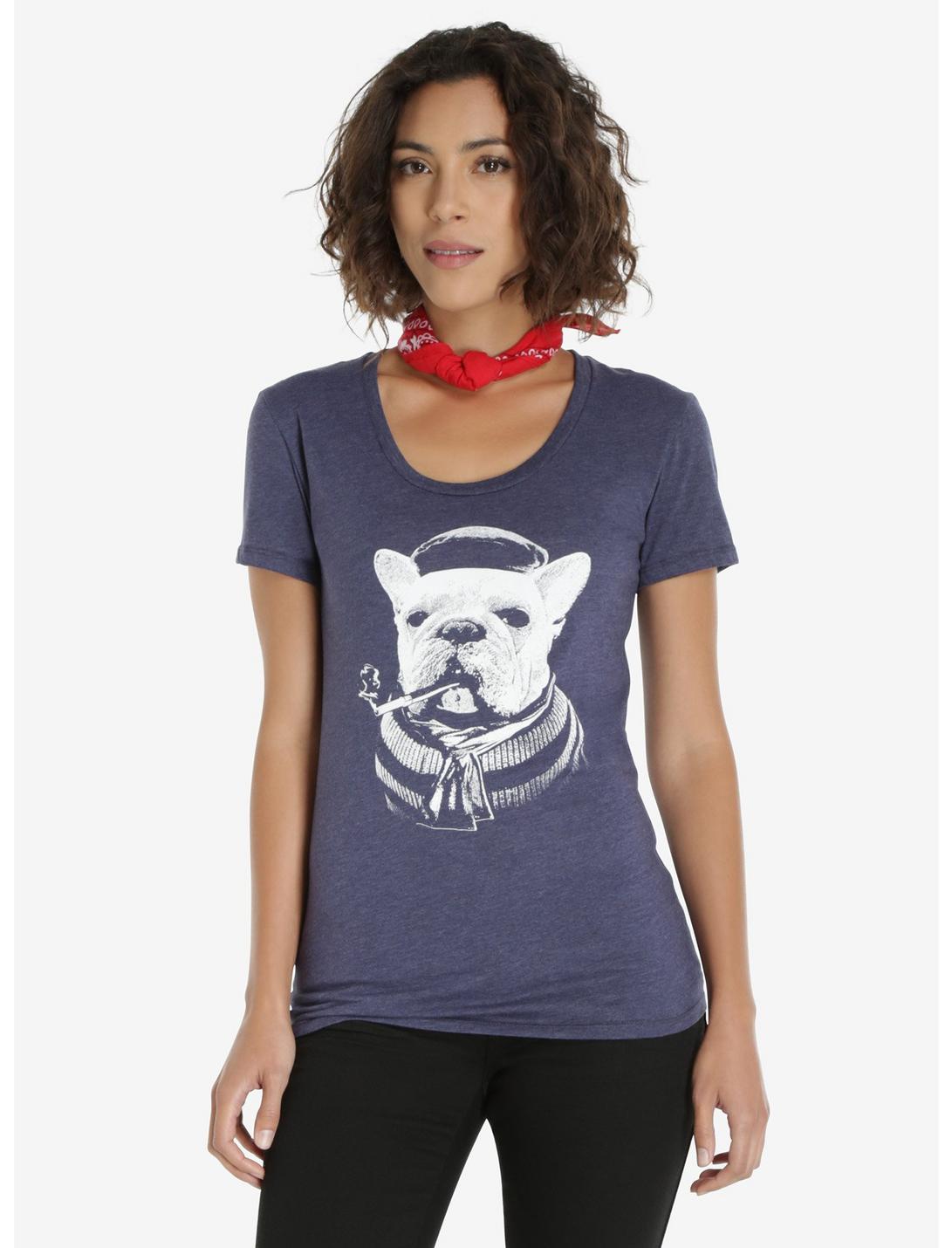 Fancy Smoking Frenchie Womens Tee, BLUE, hi-res