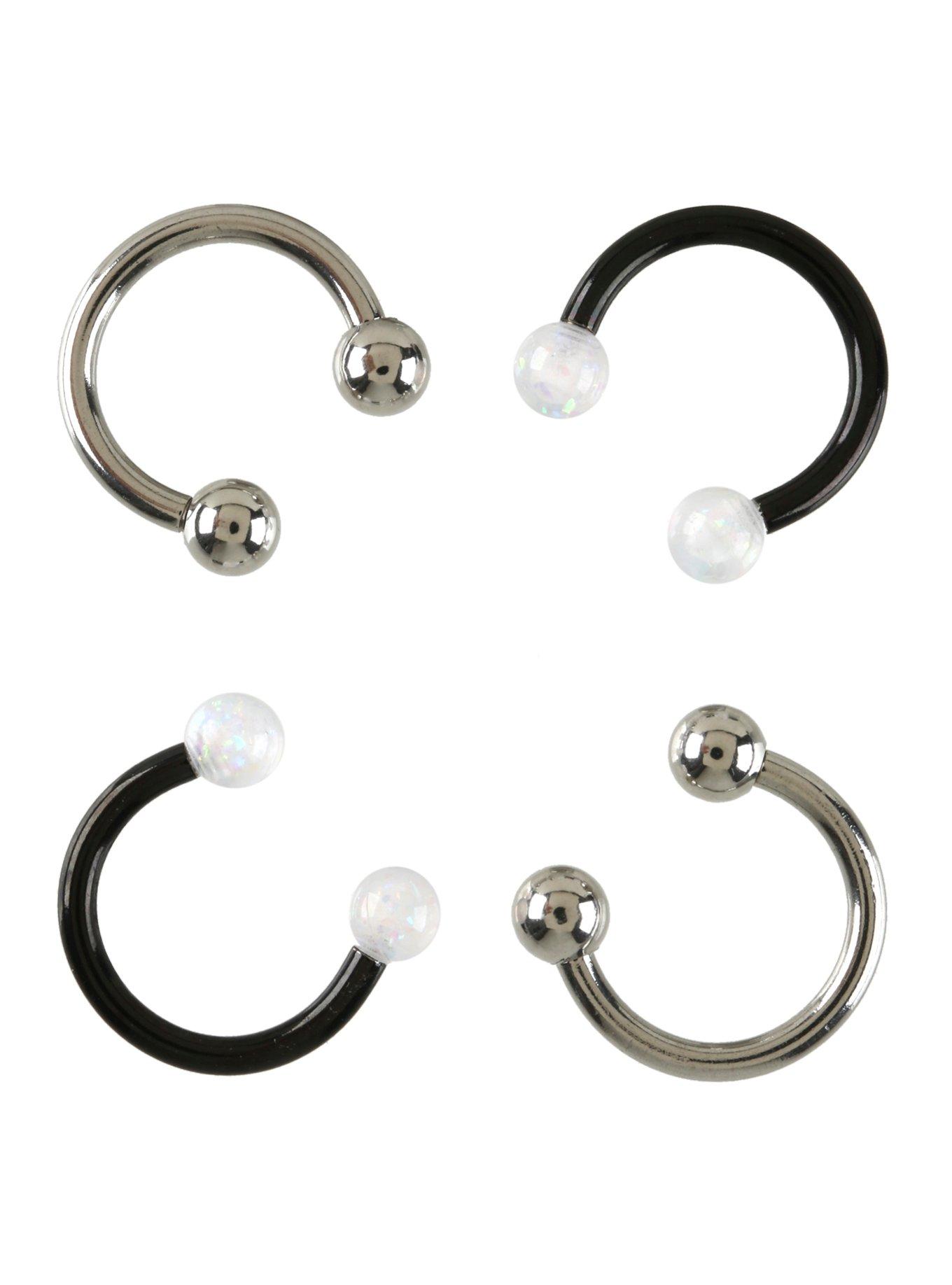 Steel Black Opal & Silver Circular Barbell 4 Pack, , hi-res