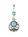 14G Steel Oval Turquoise Drop Navel Barbell, , hi-res