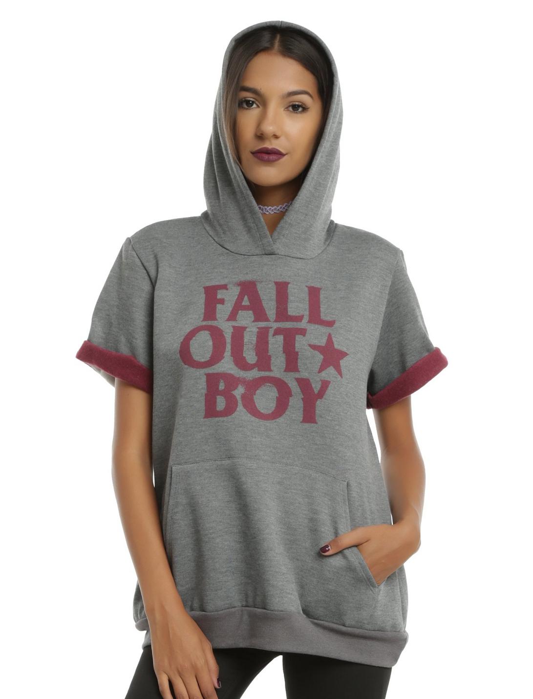 Fall Out Boy Logo Girls Short-Sleeved Hoodie, GREY, hi-res
