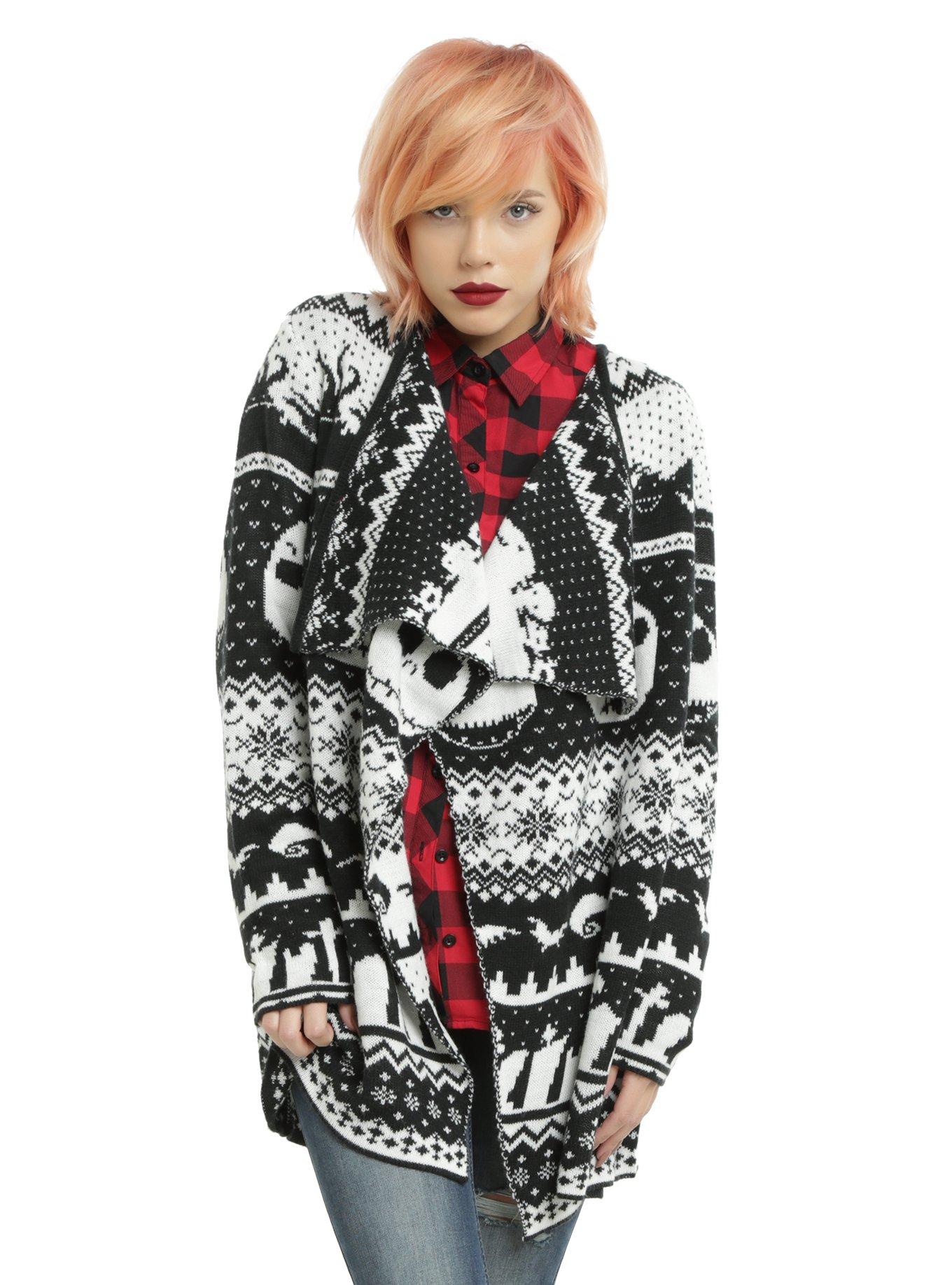 The Nightmare Before Christmas Fair Isle Girls Flyaway Cardigan, BLACK, hi-res