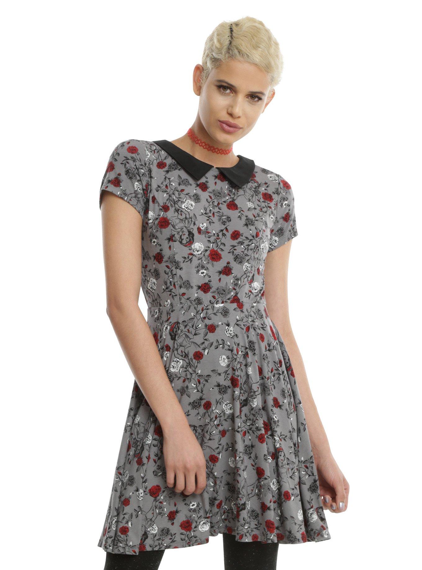 Disney Snow White And The Seven Dwarfs Rose Print Dress, CHARCOAL, hi-res