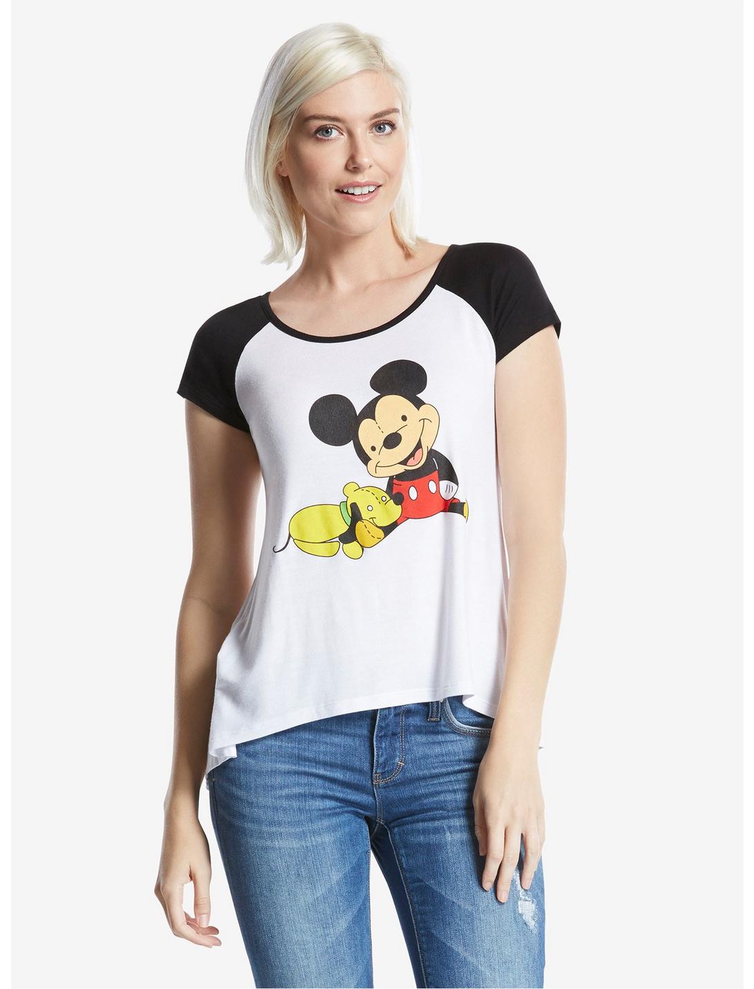 Disney “Mickey Pluto” By Threadless Artist Creative Tart Womens Raglan Tee, WHITE, hi-res