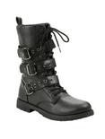 Black Triple Buckle Combat Boots, BLACK, hi-res