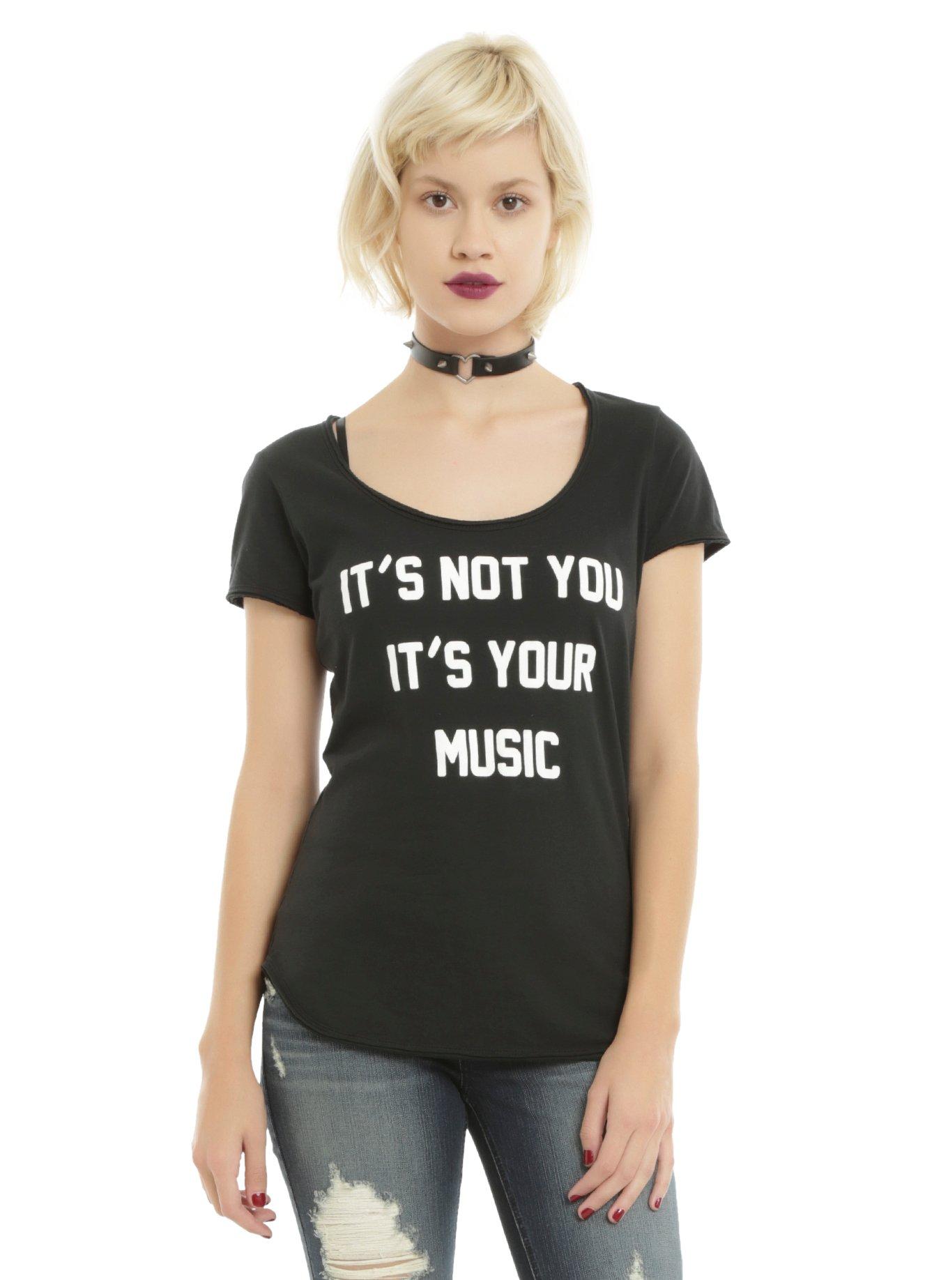 It's Your Music Raw Hem Girls T-Shirt, BLACK, hi-res