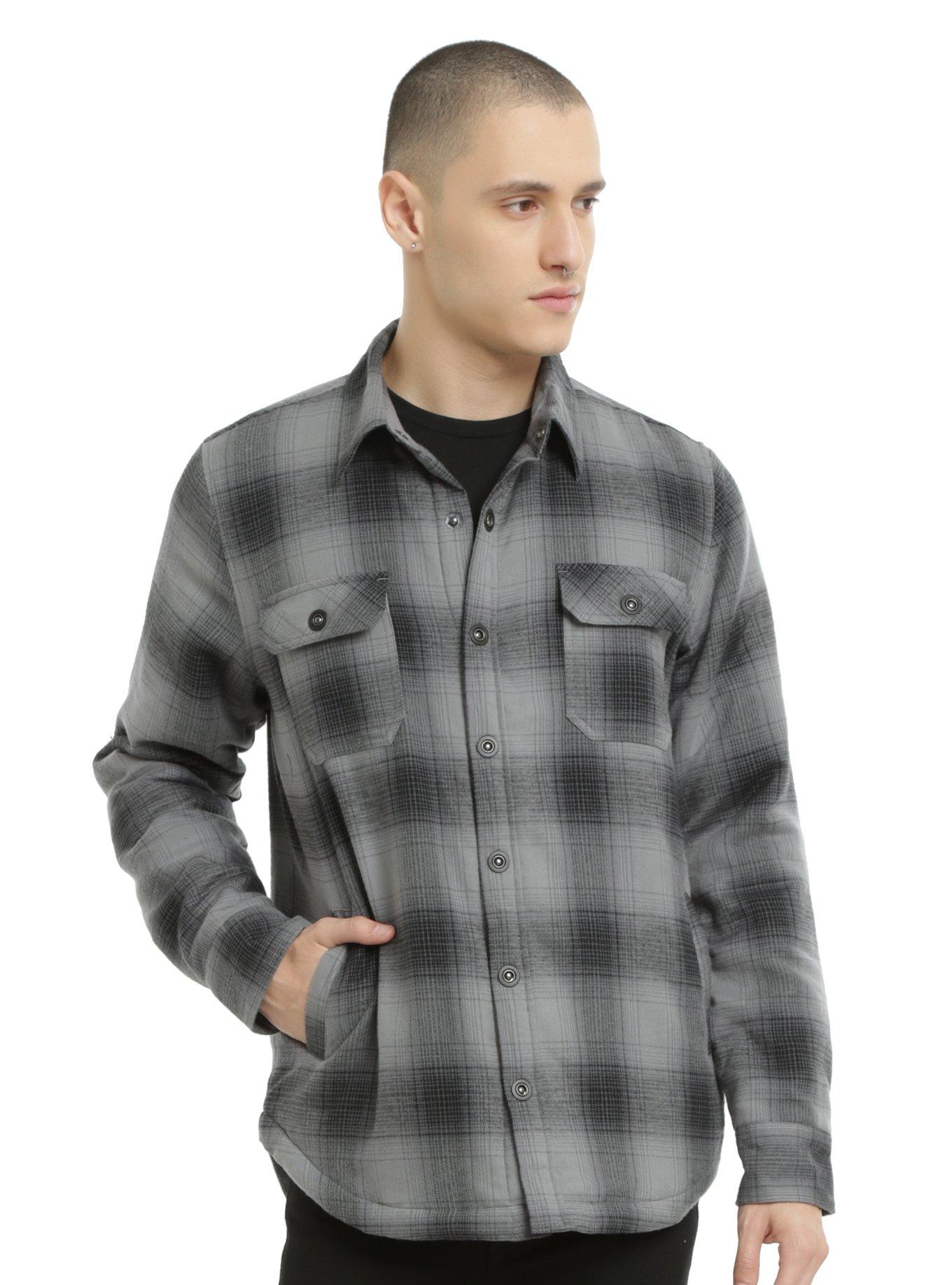 XXX RUDE Lined Grey Plaid Woven Button-Up Jacket, GREY, hi-res