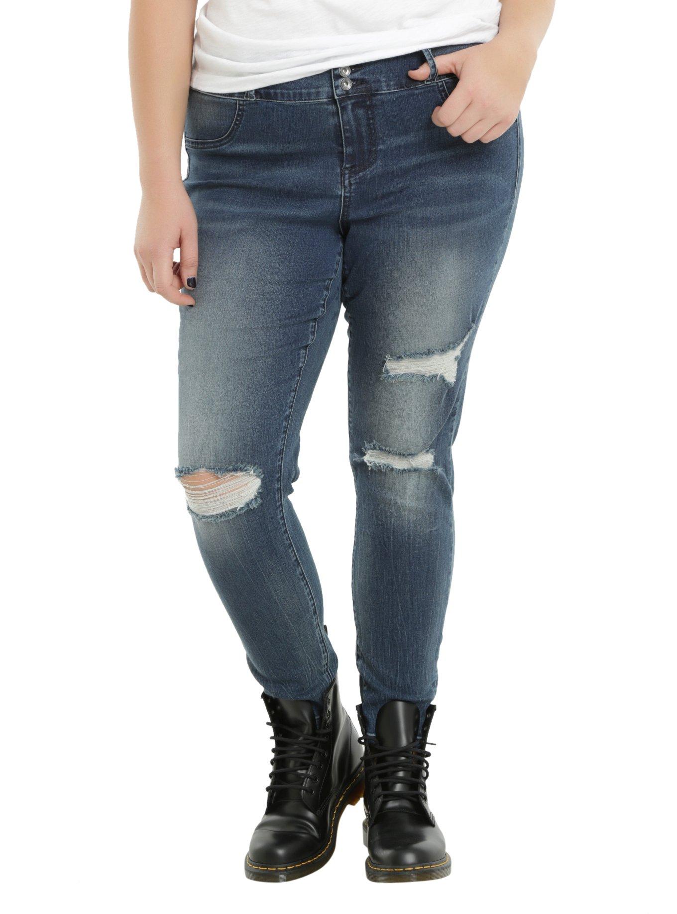 Blackheart Indigo Destructed Super Skinny Jeans Plus Size, INDIGO WASH, hi-res