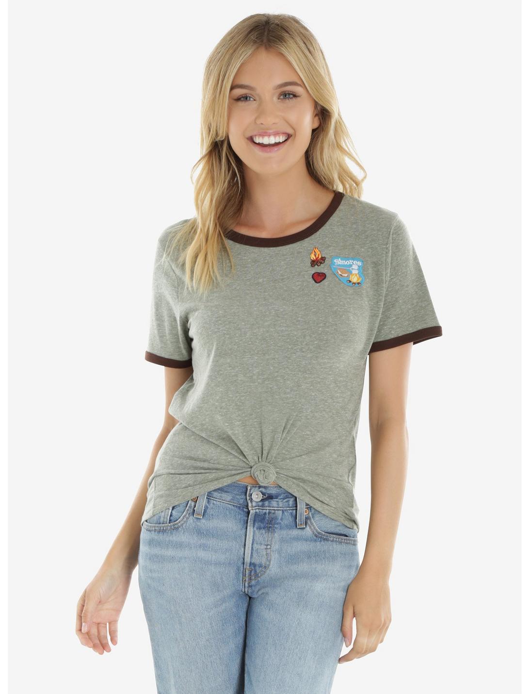 S'mores Patches Womens Ringer Tee, CHARCOAL, hi-res