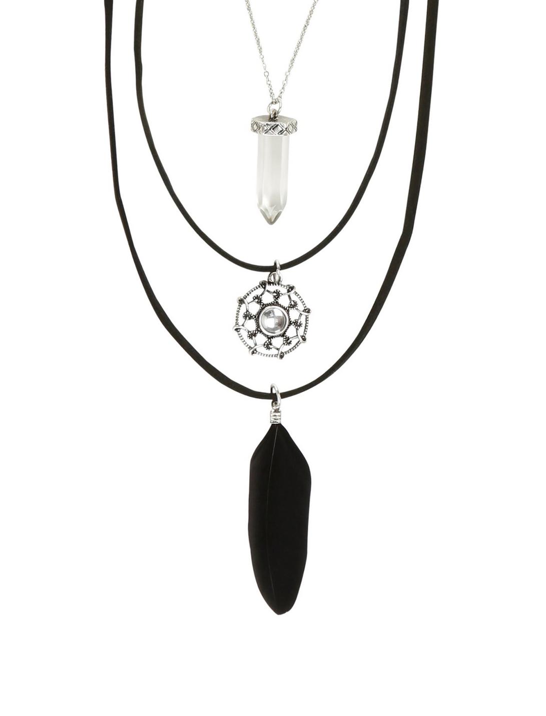 Blackheart Dreamcatcher Feather Crystal Necklace Set, , hi-res