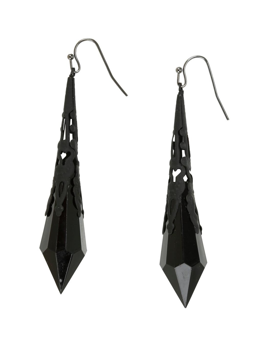 Blackheart Matte Black Filigree Crystal Drop Earrings, , hi-res