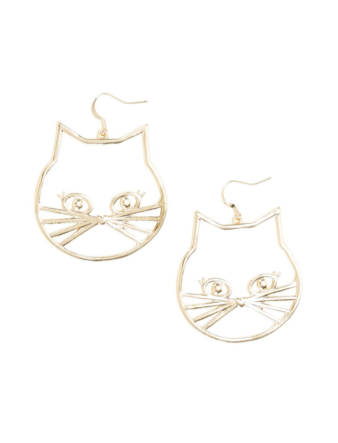 Blackheart Gold Cat Face Drop Earrings, , hi-res