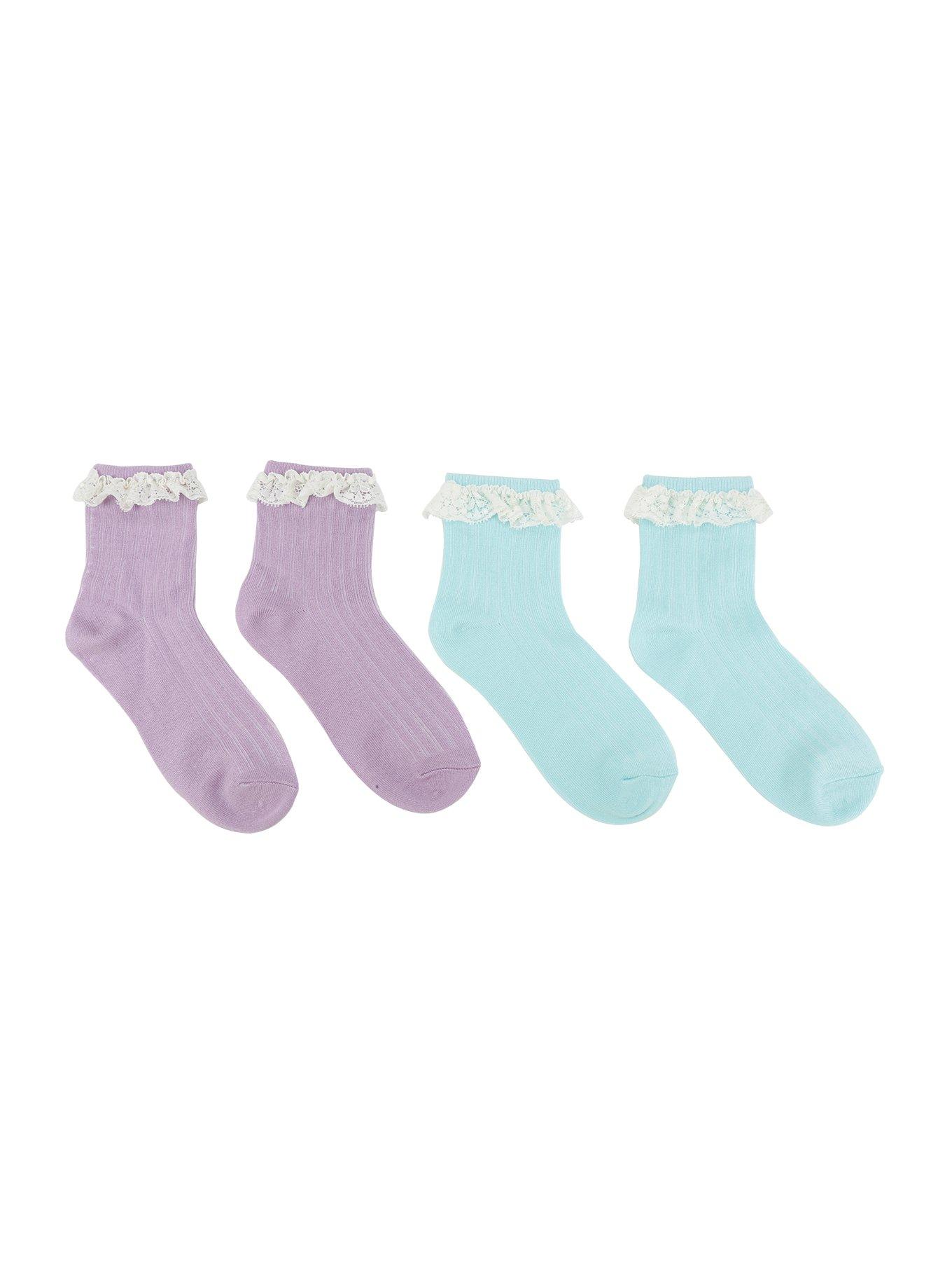 Blackheart Purple & Mint Lace Accented Ankle Socks, , hi-res