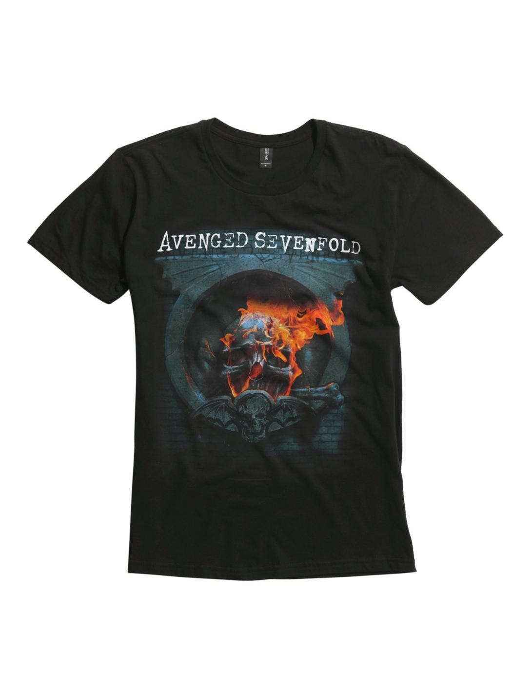 Avenged Sevenfold Flaming Skull T-Shirt, BLACK, hi-res
