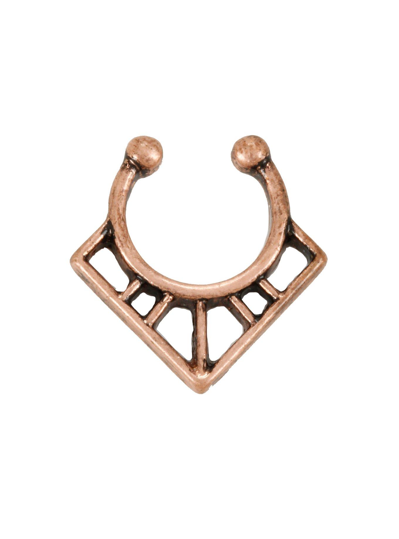 Blackheart Burnished Rose Gold Tri-Line Faux Septum Ring, , hi-res