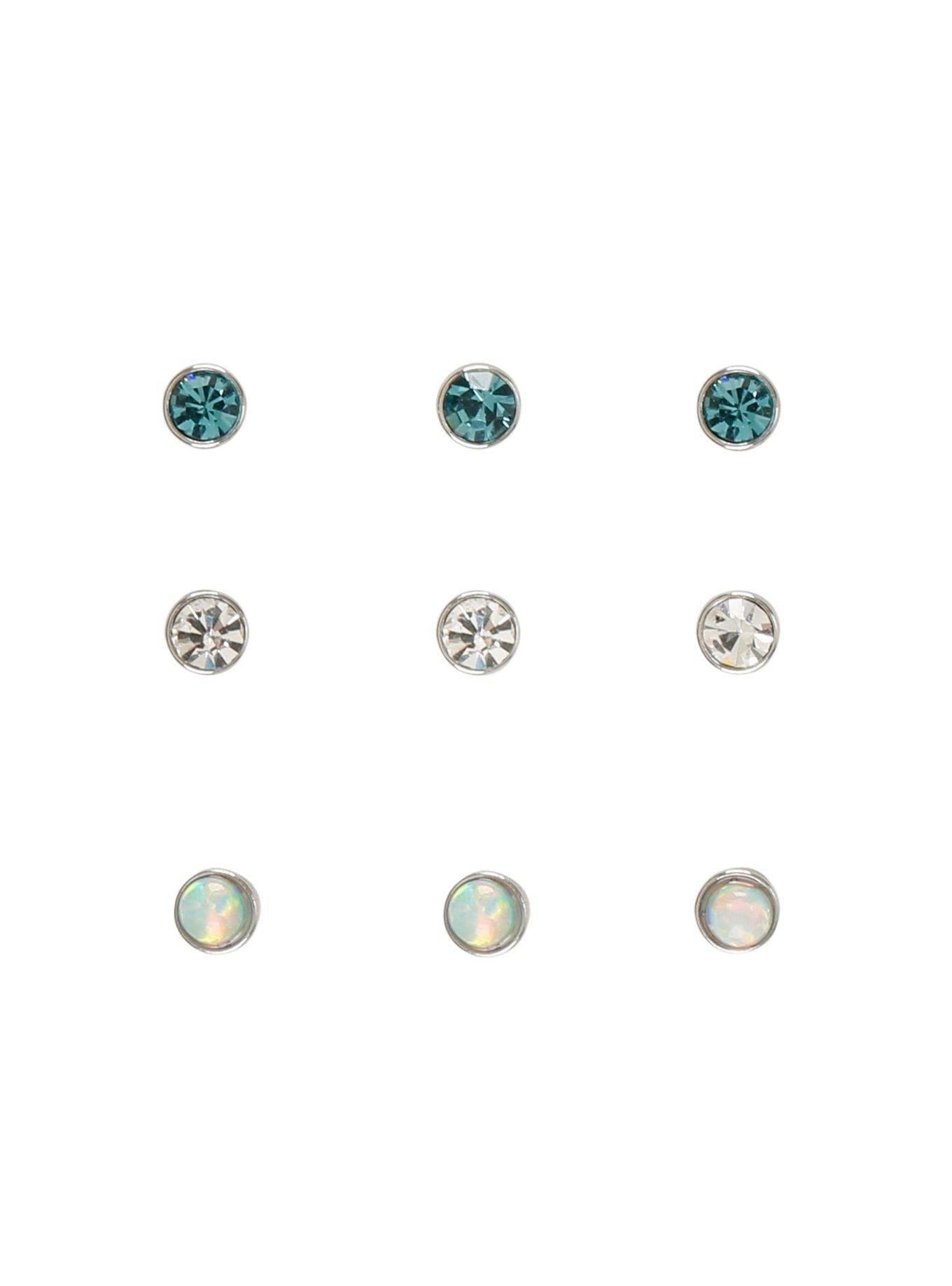 Steel Clear Turquoise Opal Nose Stud 9 Pack, MULTI, hi-res