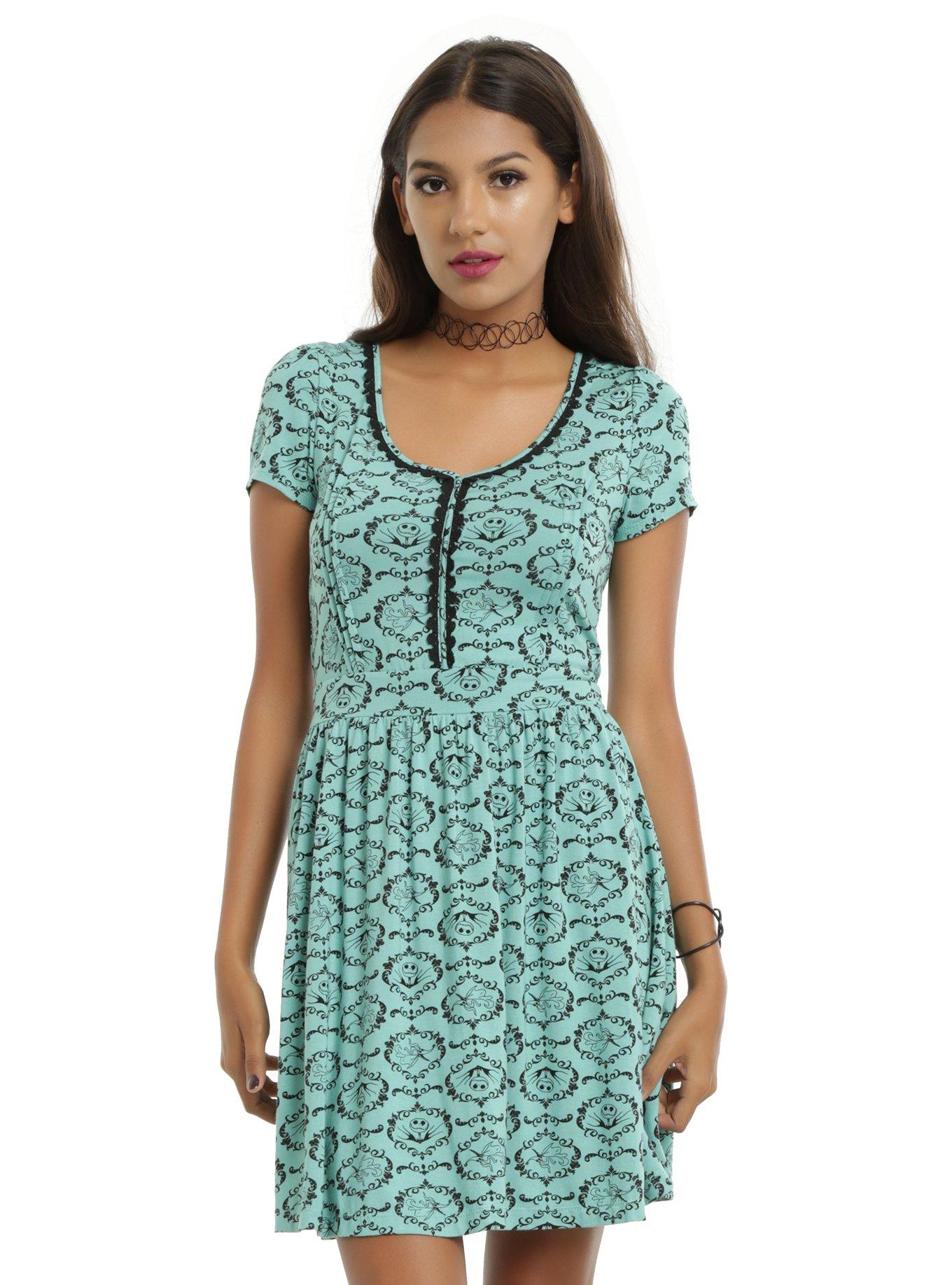 The Nightmare Before Christmas Mint Jack & Zero Filigree Dress, MINT GREEN, hi-res