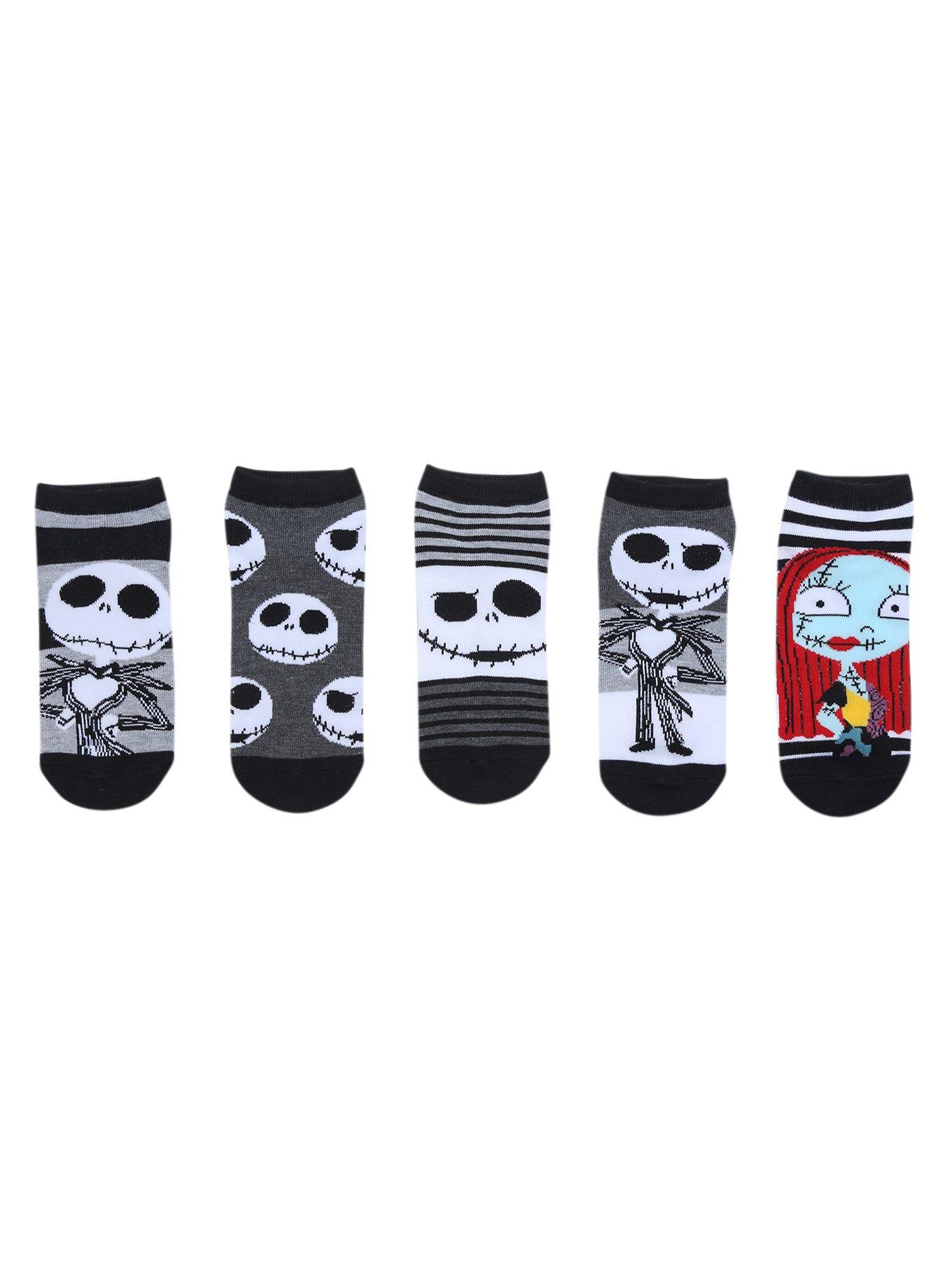 The Nightmare Before Christmas Jack & Sally Stripes No-Show Socks 5 Pair, , hi-res