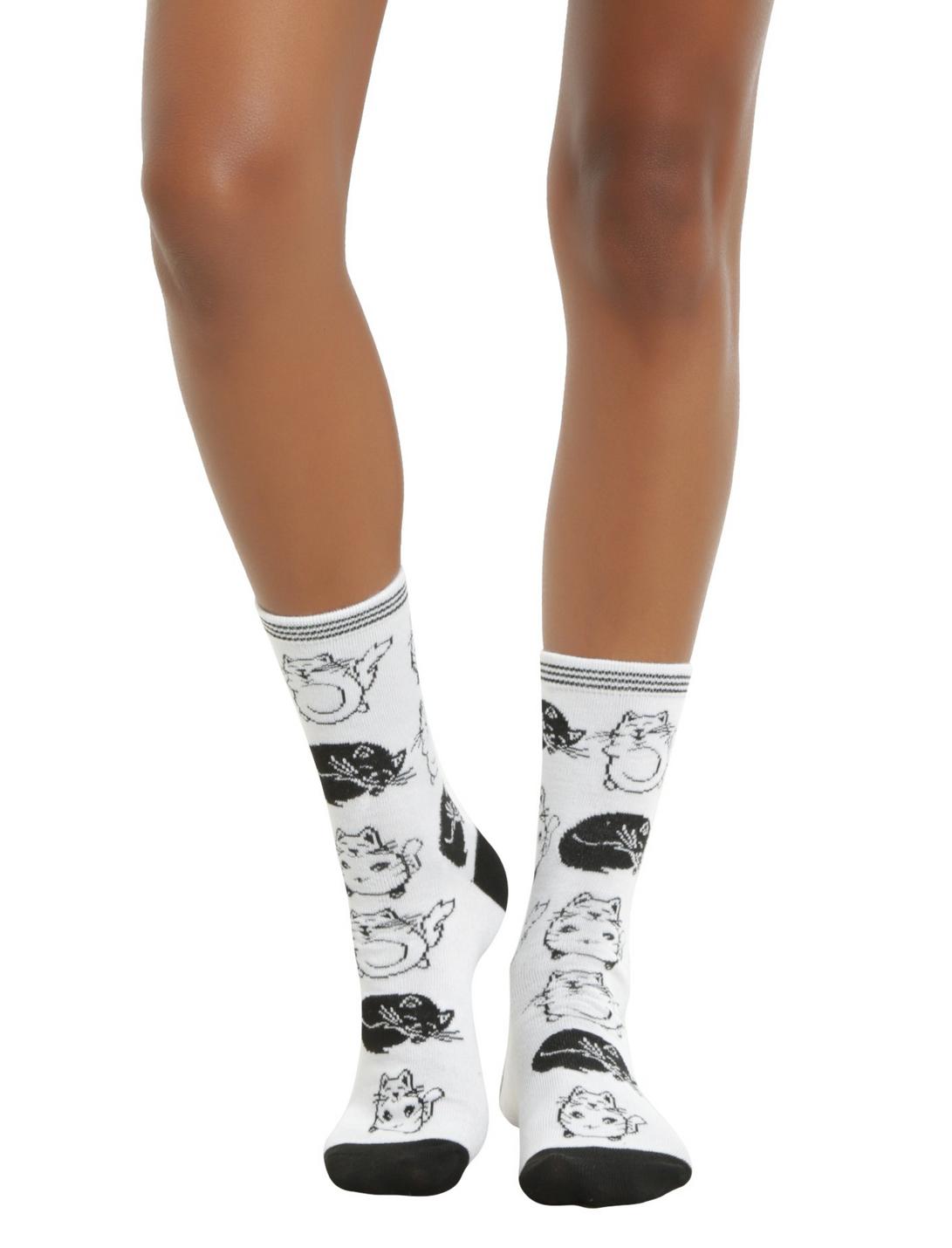 XXX RUDE Black & White Cat Crew Socks, , hi-res