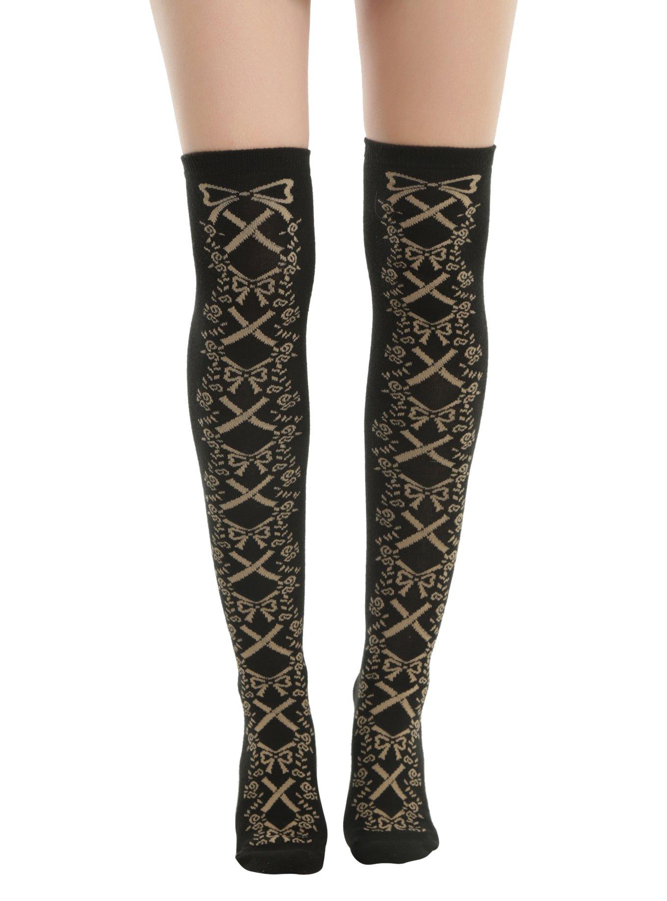 Hot Topic Blackheart Black Lace-Up Thigh Highs