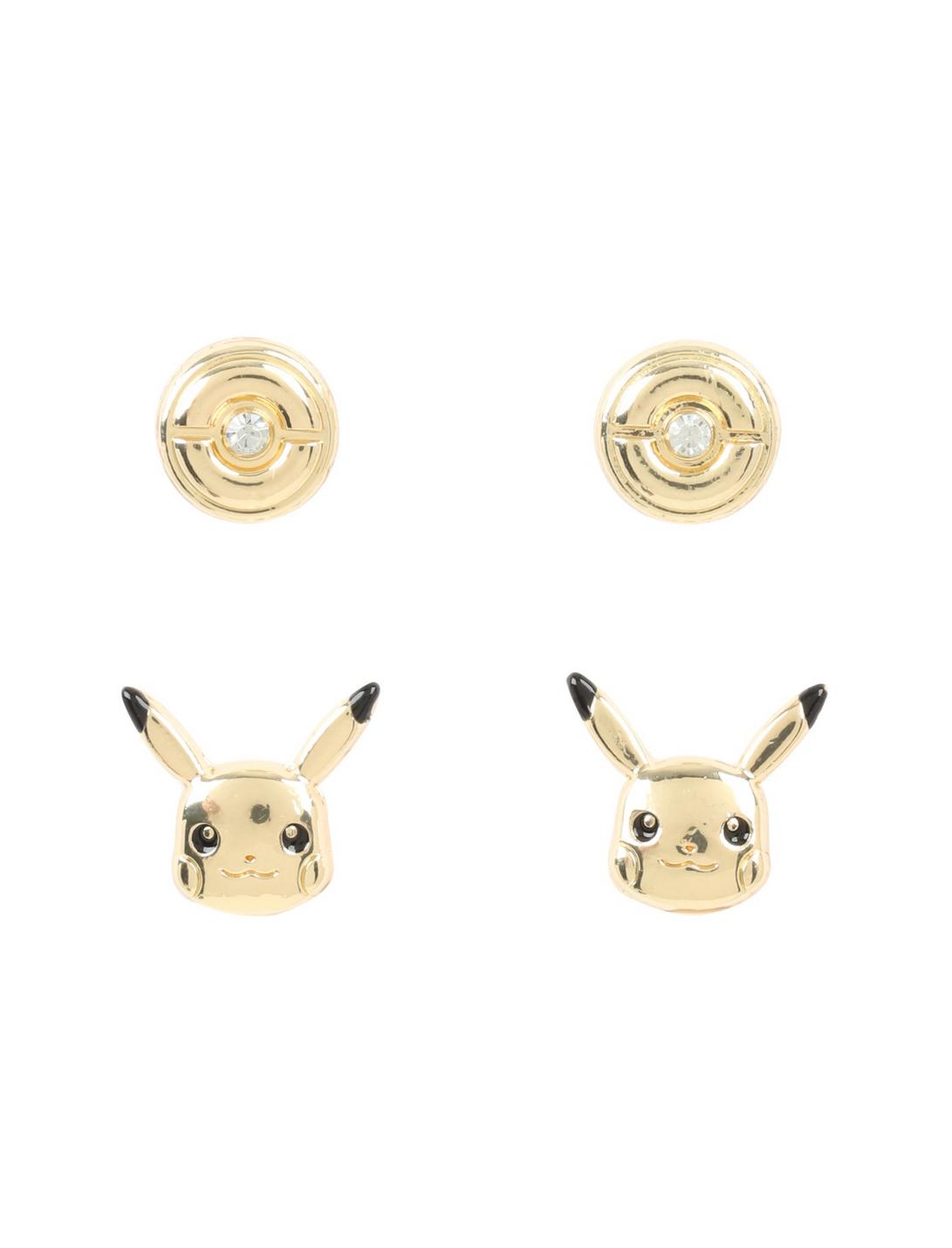 Pokemon Pikachu Gold Tone Stud Earring Set, , hi-res