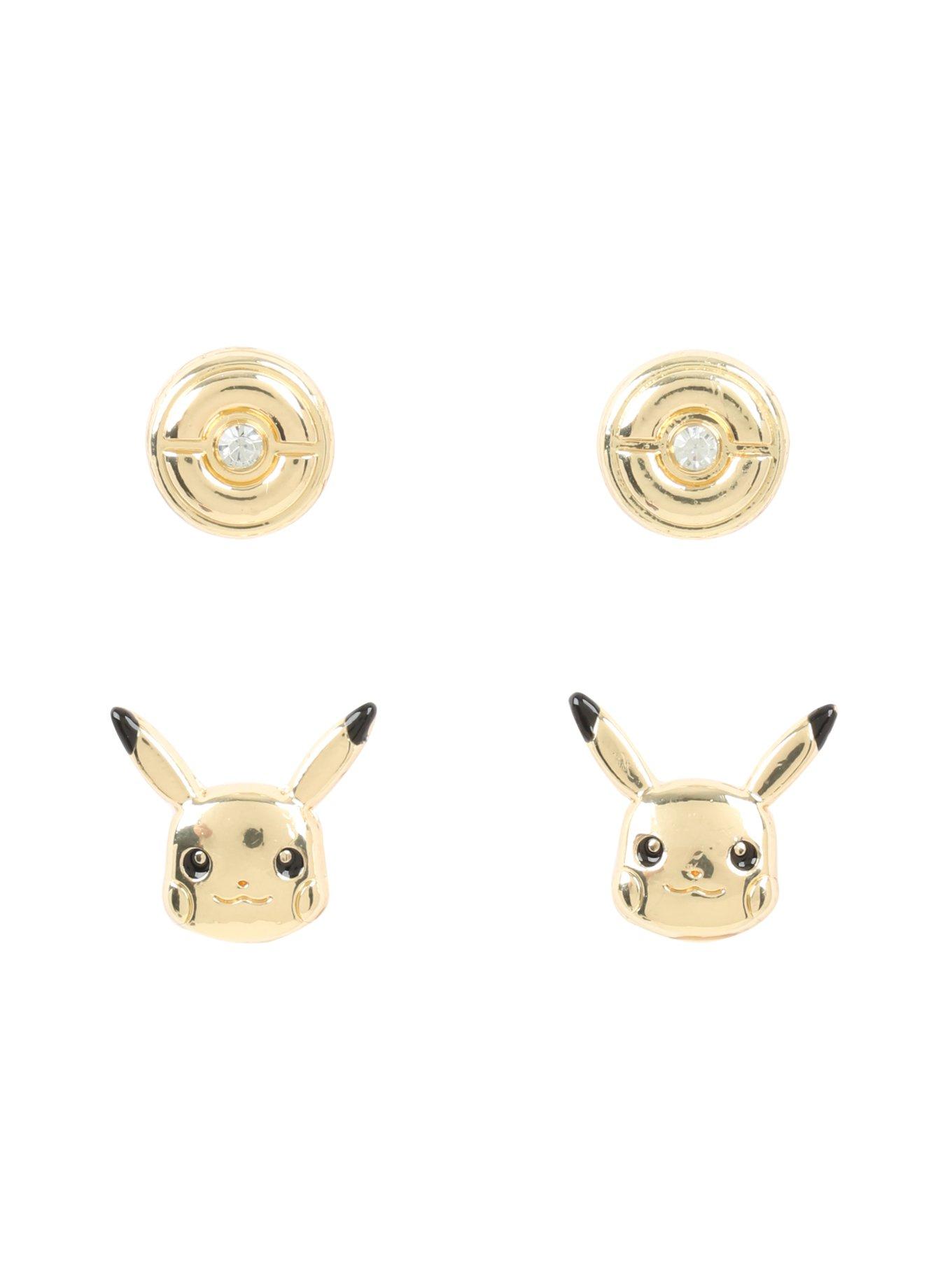 Pokemon Pikachu Gold Tone Stud Earring Set, , hi-res