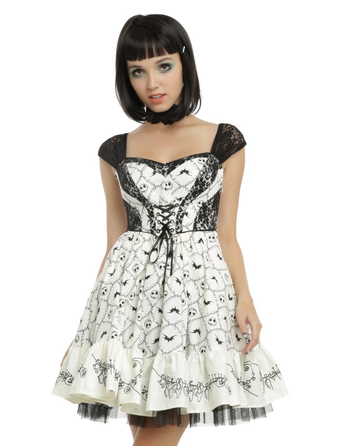 The Nightmare Before Christmas Jack Embroidery Dress, WHITE, hi-res
