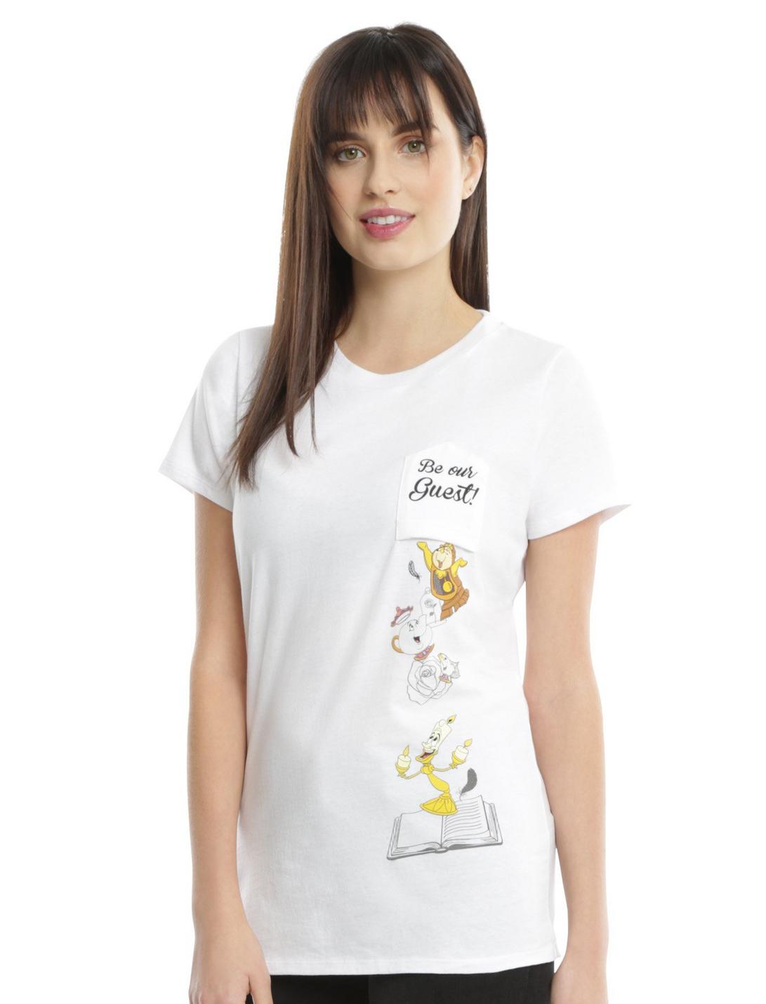 Disney Beauty And The Beast Be Our Guest Girls Pocket T-Shirt, WHITE, hi-res