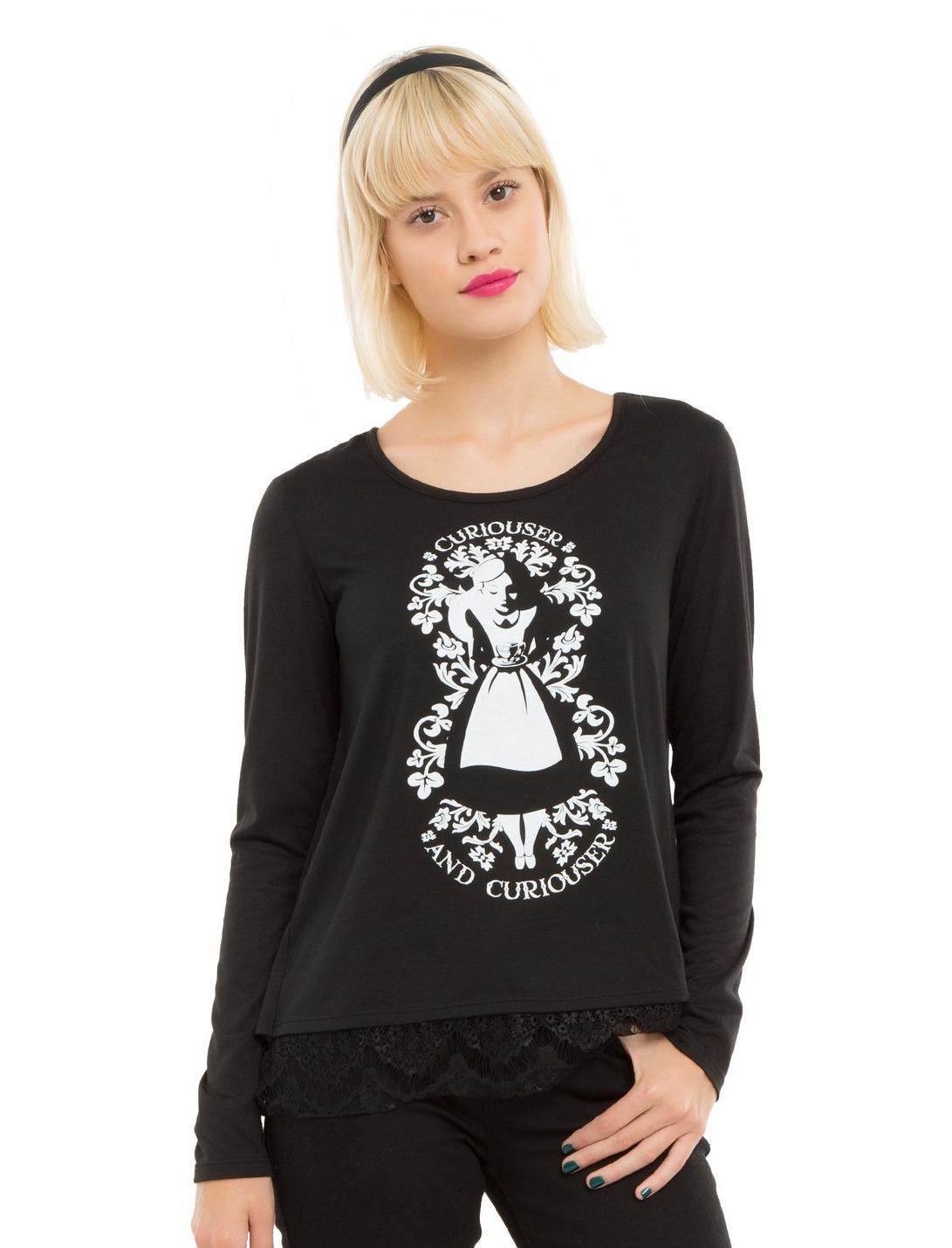 Disney Alice In Wonderland Curiouser And Curiouser Lace Back Girls Top, BLACK, hi-res