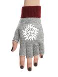 Supernatural Grey & Maroon Fingerless Gloves, , hi-res