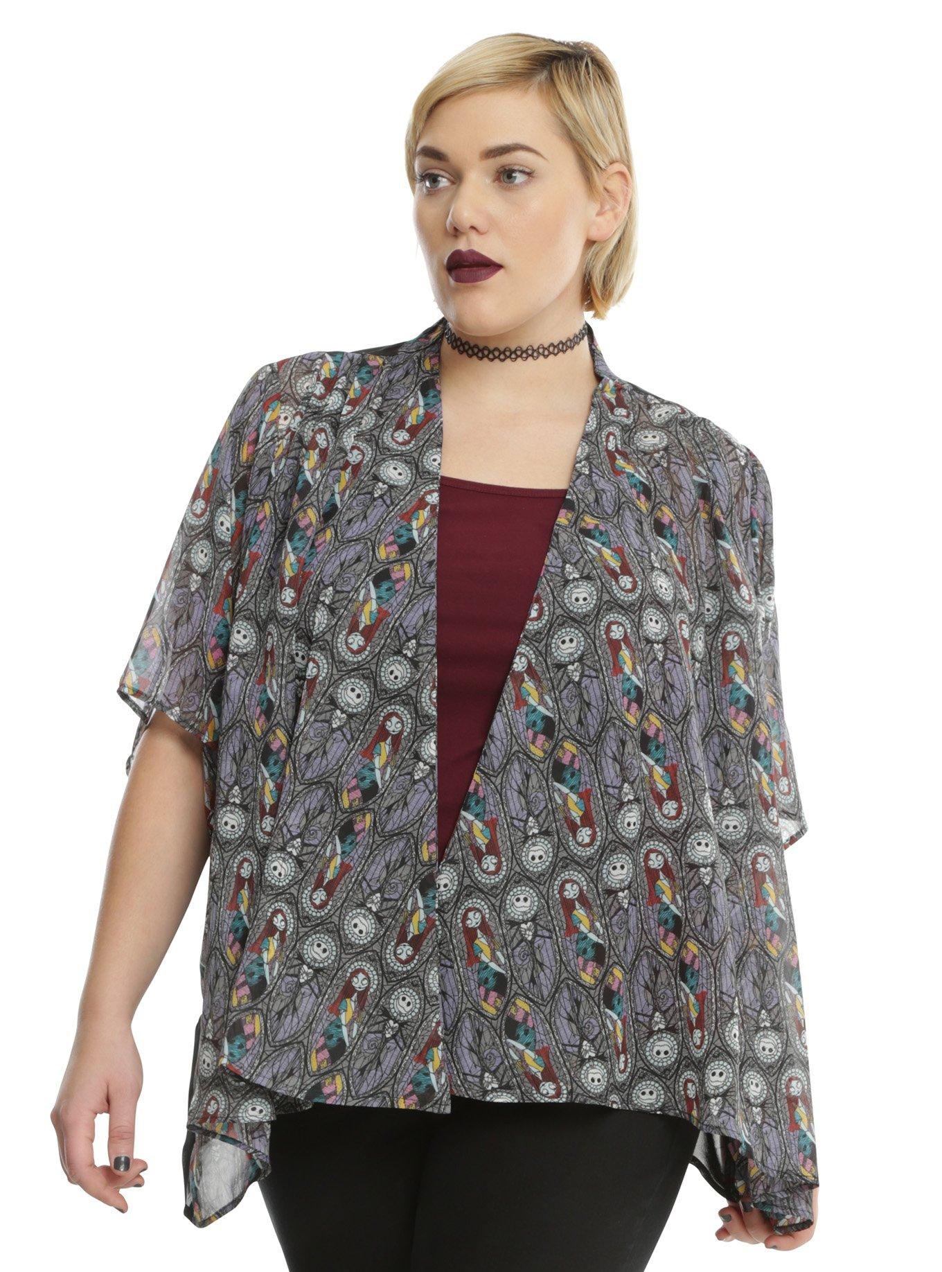 The Nightmare Before Christmas Stained Glass Kimono Plus Size, BLACK, hi-res