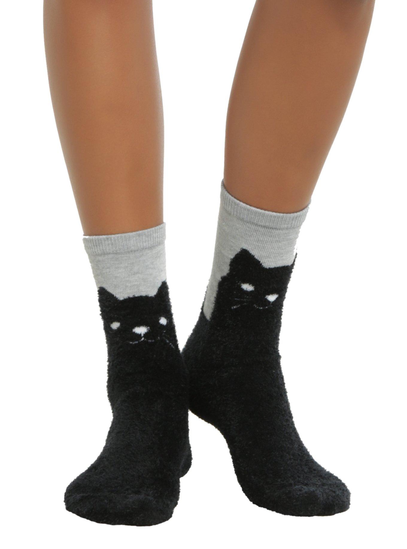 Blackheart Cozy Black Cat Crew Socks, , hi-res