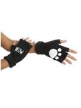Meow Paw Print Black Fingerless Gloves, , hi-res